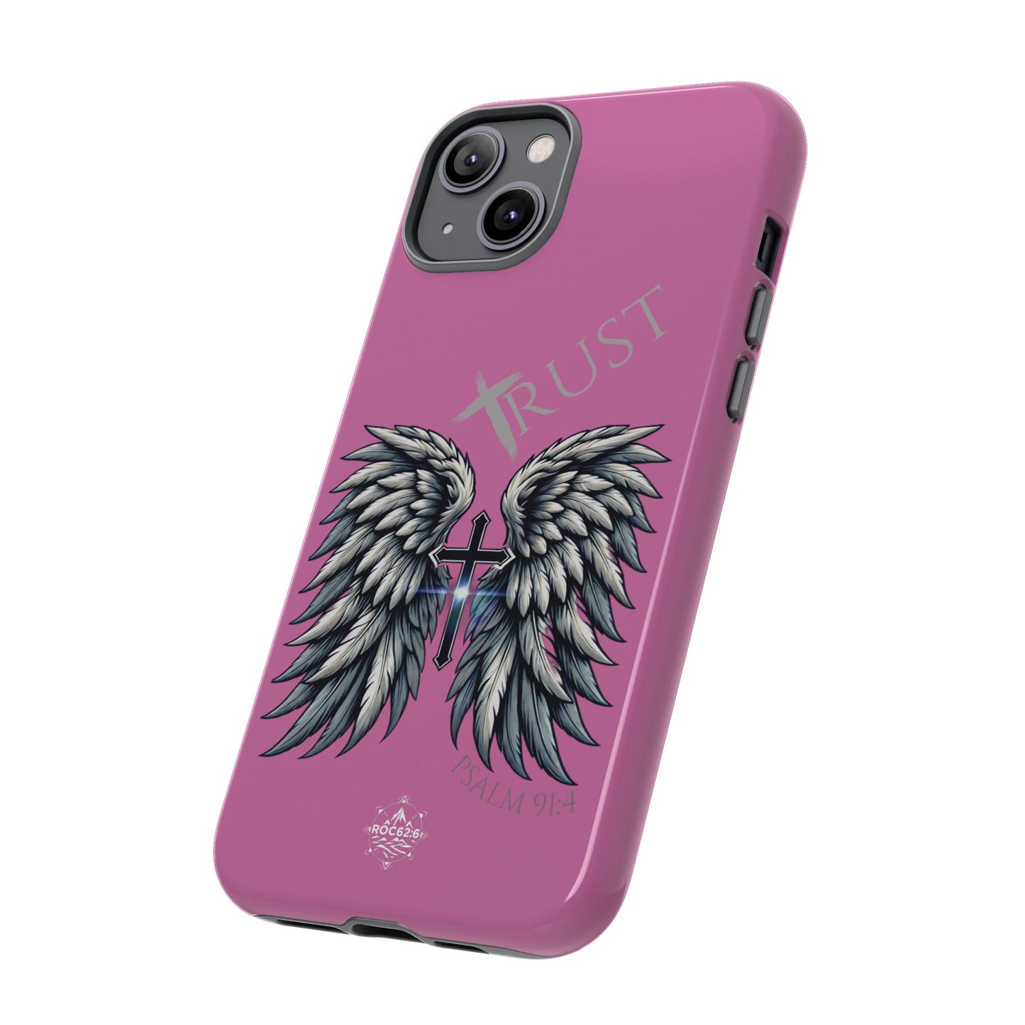 Wings Series Pink Phone Case - Trust, Psalm 91:4 Design, Inspirational Gift, Christian Accessories, Spiritual Protection, Encouragement