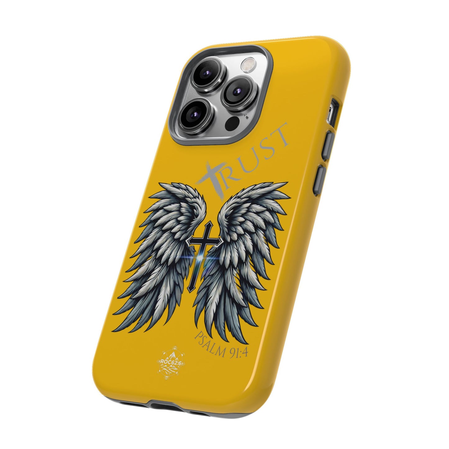 Wings Series Gold Phone Case - Trust, Psalm 91:4 Design, Inspirational Gift, Christian Accessories, Spiritual Protection, Encouragement