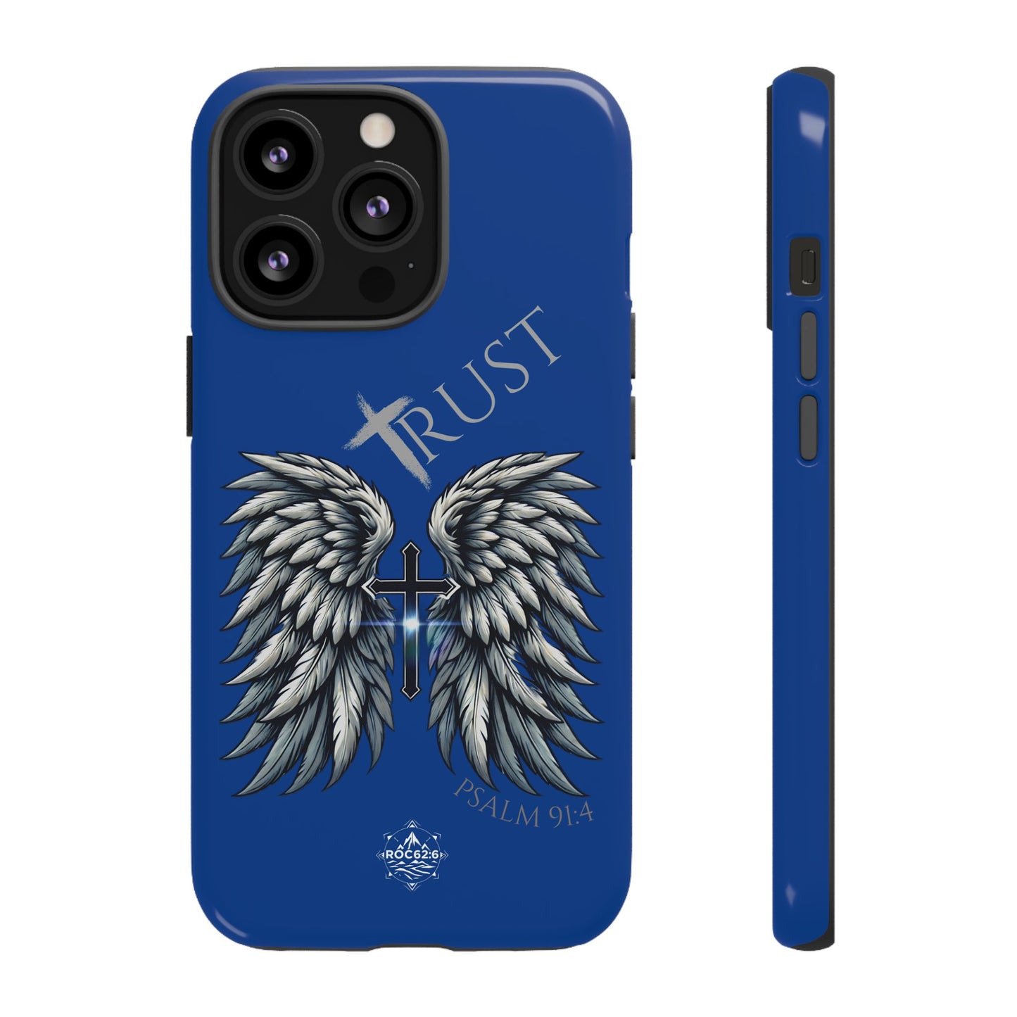 Wings Series Blue Phone Case - Trust, Psalm 91:4 Design, Inspirational Gift, Christian Accessories, Spiritual Protection, Encouragement
