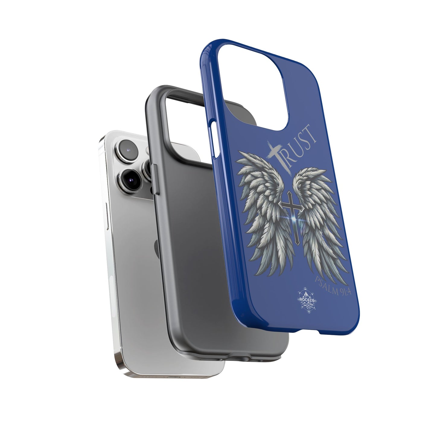 Wings Series Blue Phone Case - Trust, Psalm 91:4 Design, Inspirational Gift, Christian Accessories, Spiritual Protection, Encouragement