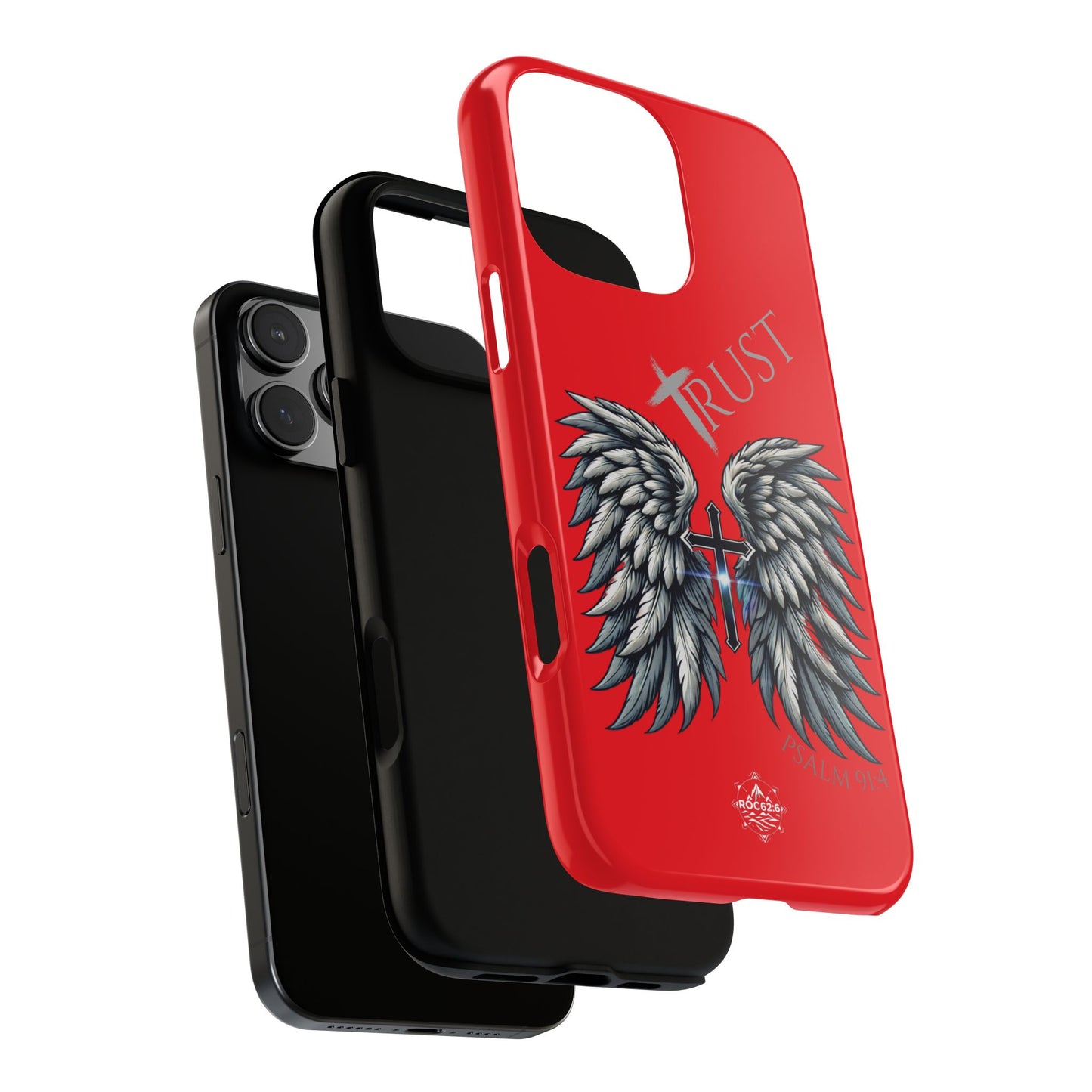 Wings Series Red Phone Case - Trust, Psalm 91:4 Design, Inspirational Gift, Christian Accessories, Spiritual Protection, Encouragement