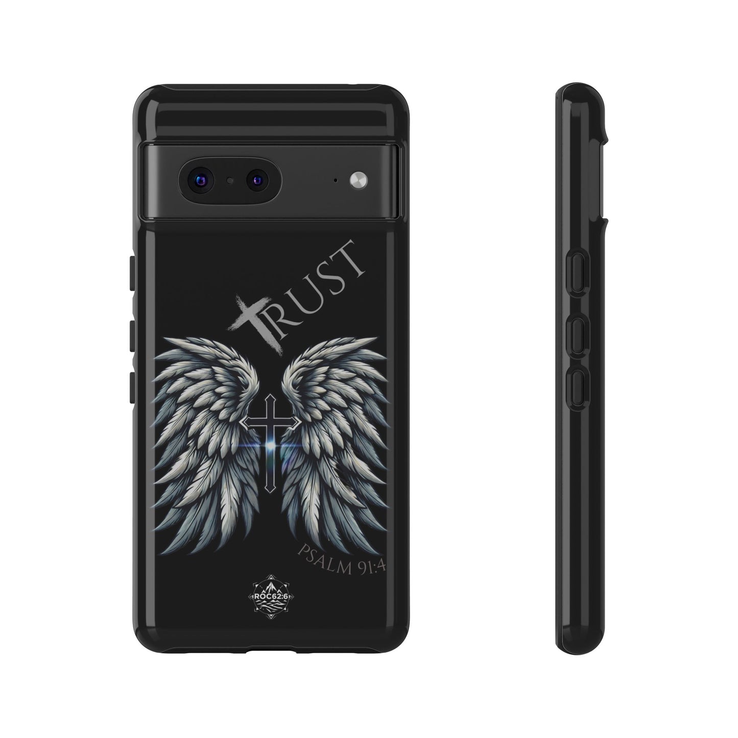 Wings Series Black Phone Case - Trust, Psalm 91:4 Design, Inspirational Gift, Christian Accessories, Spiritual Protection, Encouragement