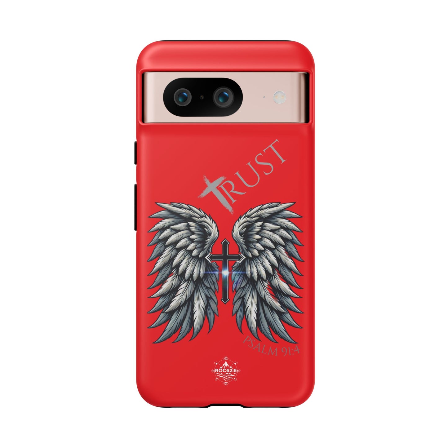 Wings Series Red Phone Case - Trust, Psalm 91:4 Design, Inspirational Gift, Christian Accessories, Spiritual Protection, Encouragement