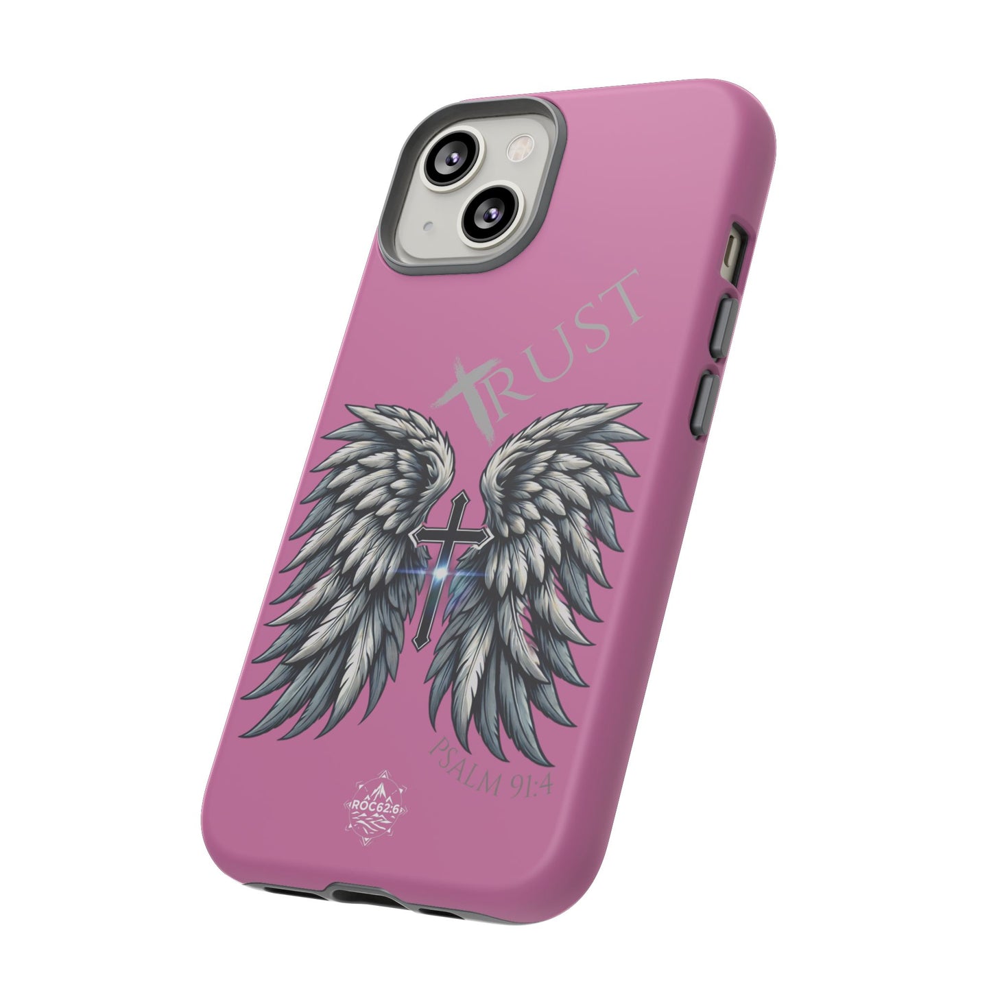 Wings Series Pink Phone Case - Trust, Psalm 91:4 Design, Inspirational Gift, Christian Accessories, Spiritual Protection, Encouragement