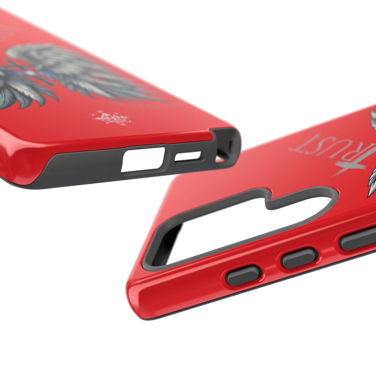 Wings Series Red Phone Case - Trust, Psalm 91:4 Design, Inspirational Gift, Christian Accessories, Spiritual Protection, Encouragement