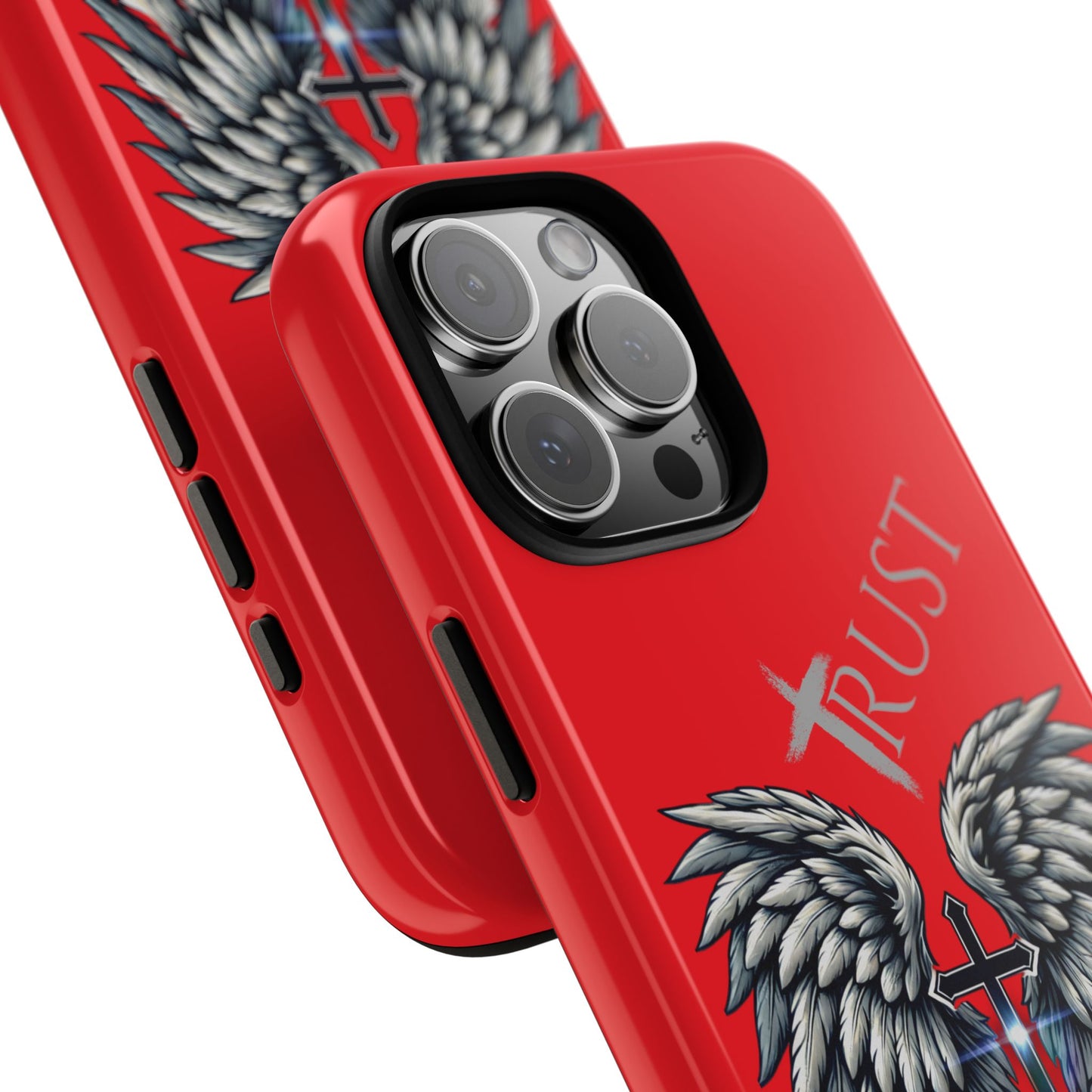 Wings Series Red Phone Case - Trust, Psalm 91:4 Design, Inspirational Gift, Christian Accessories, Spiritual Protection, Encouragement