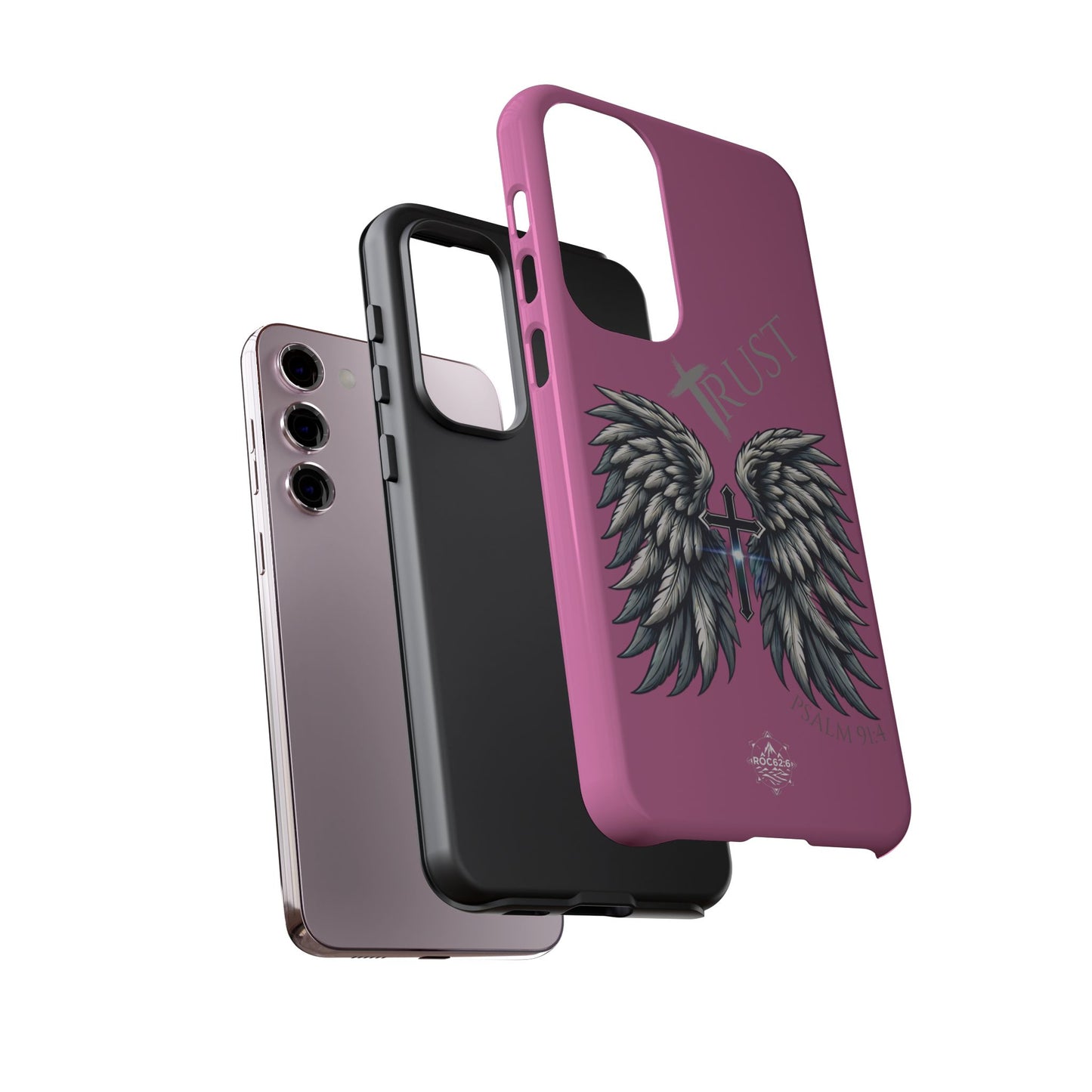 Wings Series Pink Phone Case - Trust, Psalm 91:4 Design, Inspirational Gift, Christian Accessories, Spiritual Protection, Encouragement