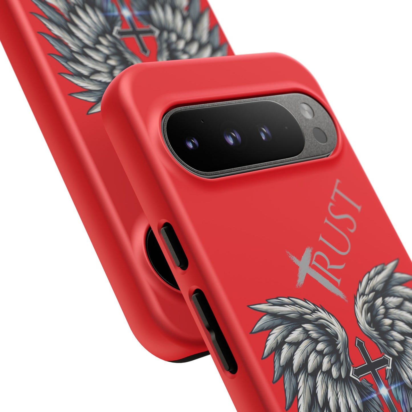 Wings Series Red Phone Case - Trust, Psalm 91:4 Design, Inspirational Gift, Christian Accessories, Spiritual Protection, Encouragement