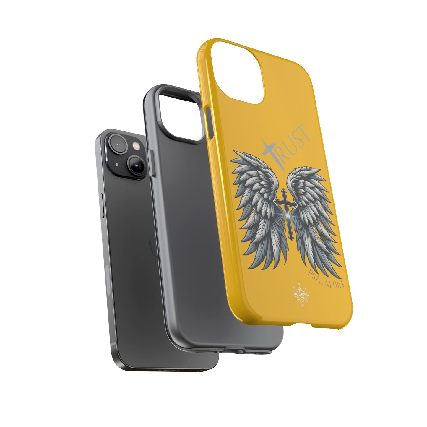 Wings Series Gold Phone Case - Trust, Psalm 91:4 Design, Inspirational Gift, Christian Accessories, Spiritual Protection, Encouragement