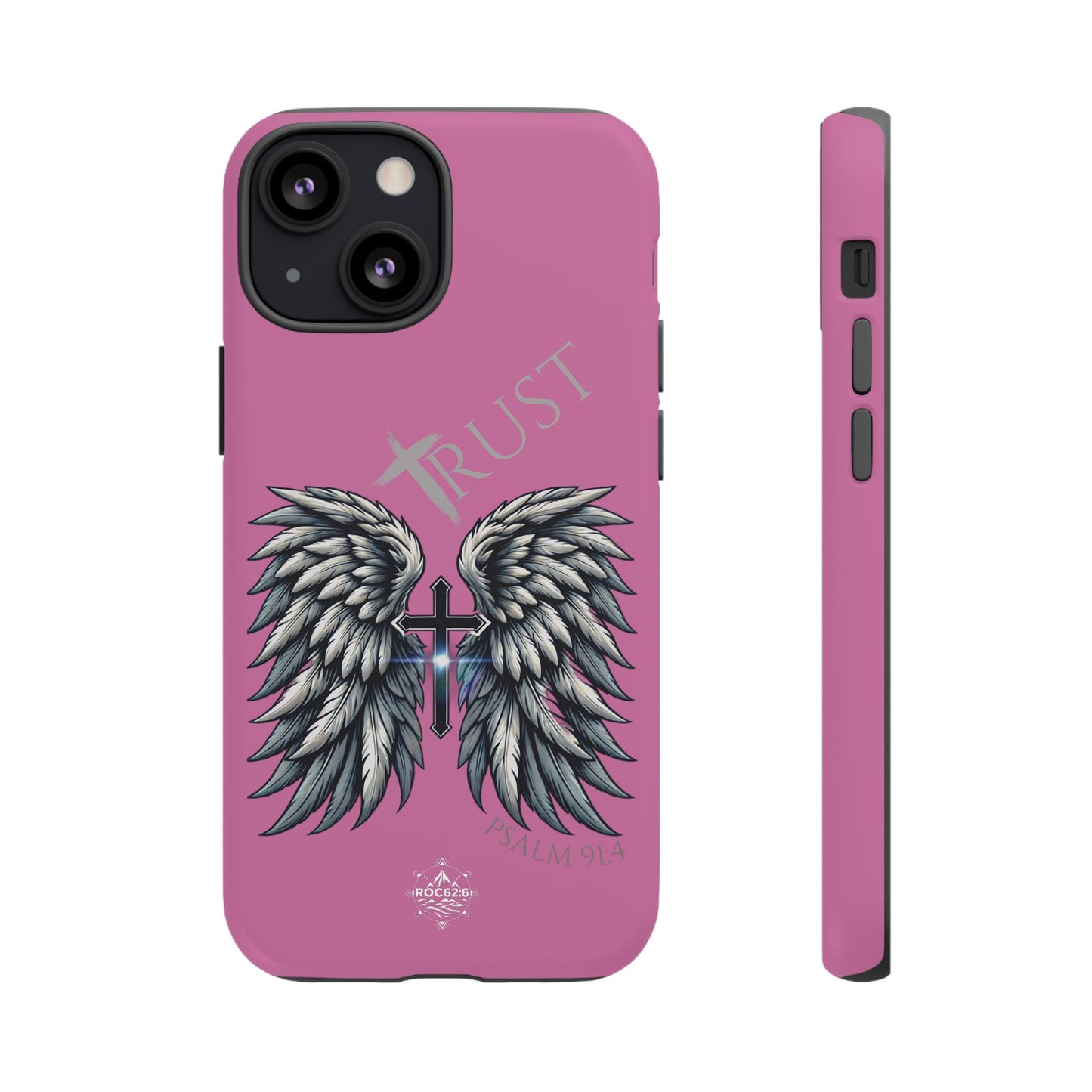 Wings Series Pink Phone Case - Trust, Psalm 91:4 Design, Inspirational Gift, Christian Accessories, Spiritual Protection, Encouragement