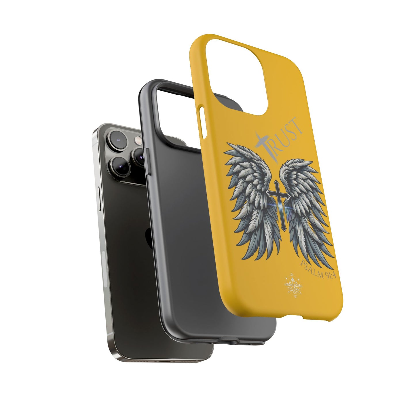 Wings Series Gold Phone Case - Trust, Psalm 91:4 Design, Inspirational Gift, Christian Accessories, Spiritual Protection, Encouragement