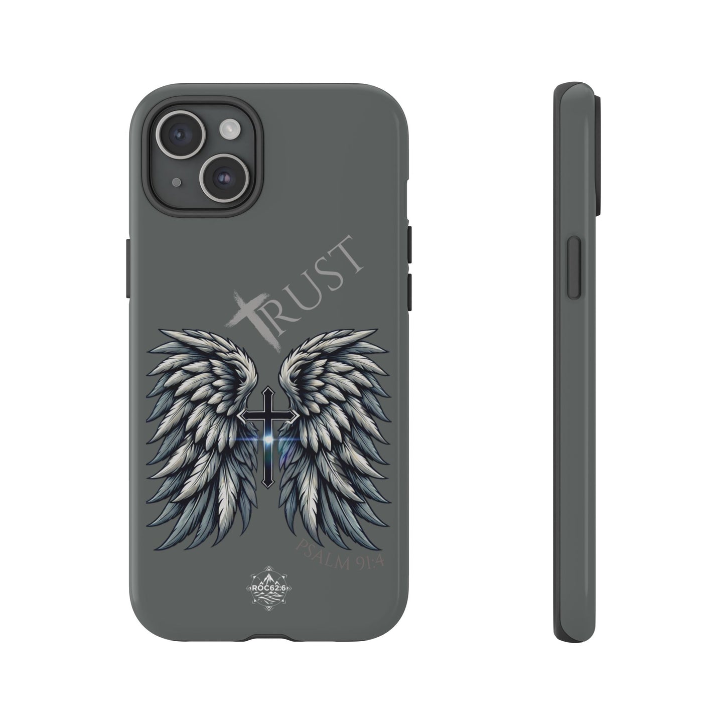 Wings Series Dark Grey Phone Case - Trust, Psalm 91:4 Design, Inspirational Gift, Christian Accessories, Spiritual Protection, Encouragement