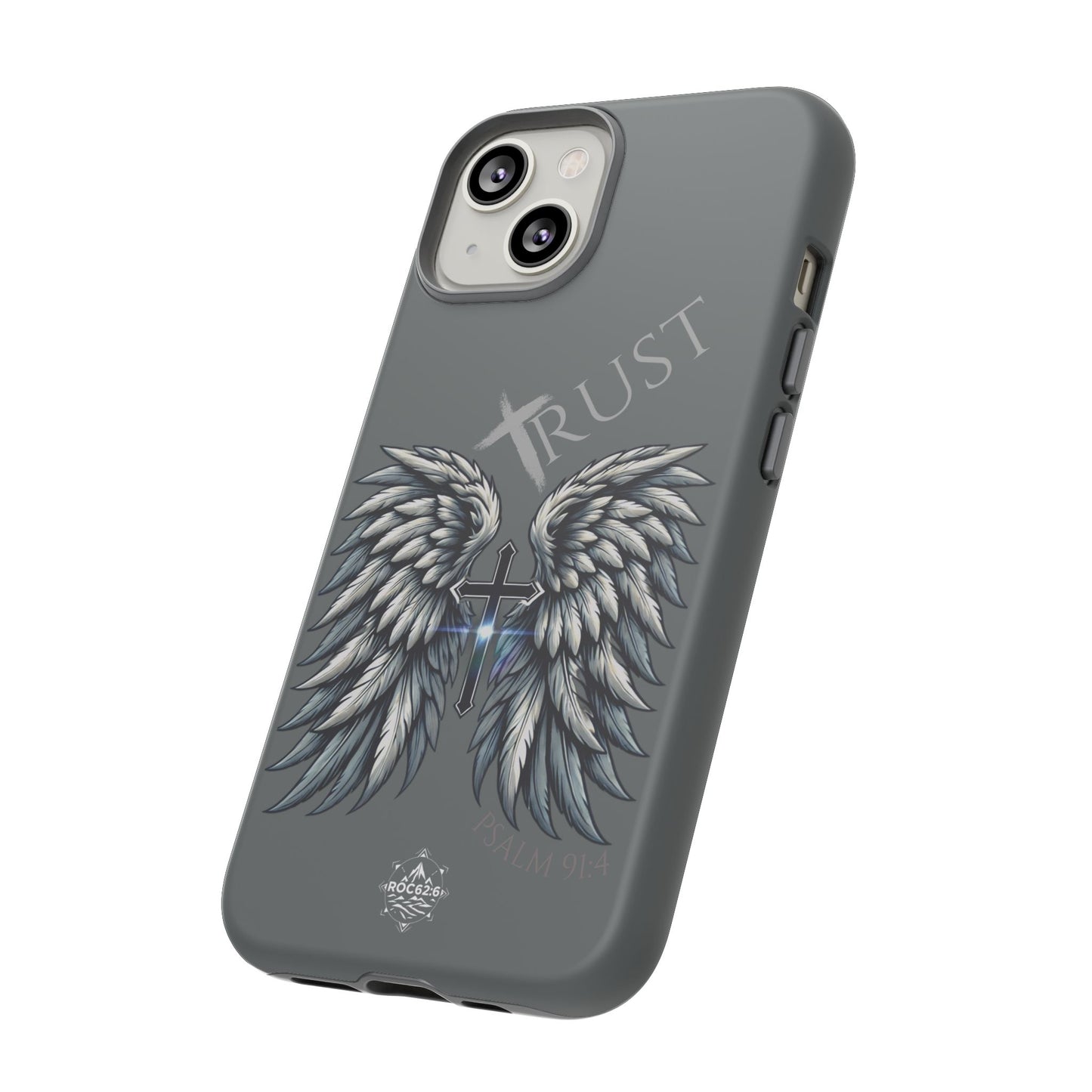 Wings Series Dark Grey Phone Case - Trust, Psalm 91:4 Design, Inspirational Gift, Christian Accessories, Spiritual Protection, Encouragement