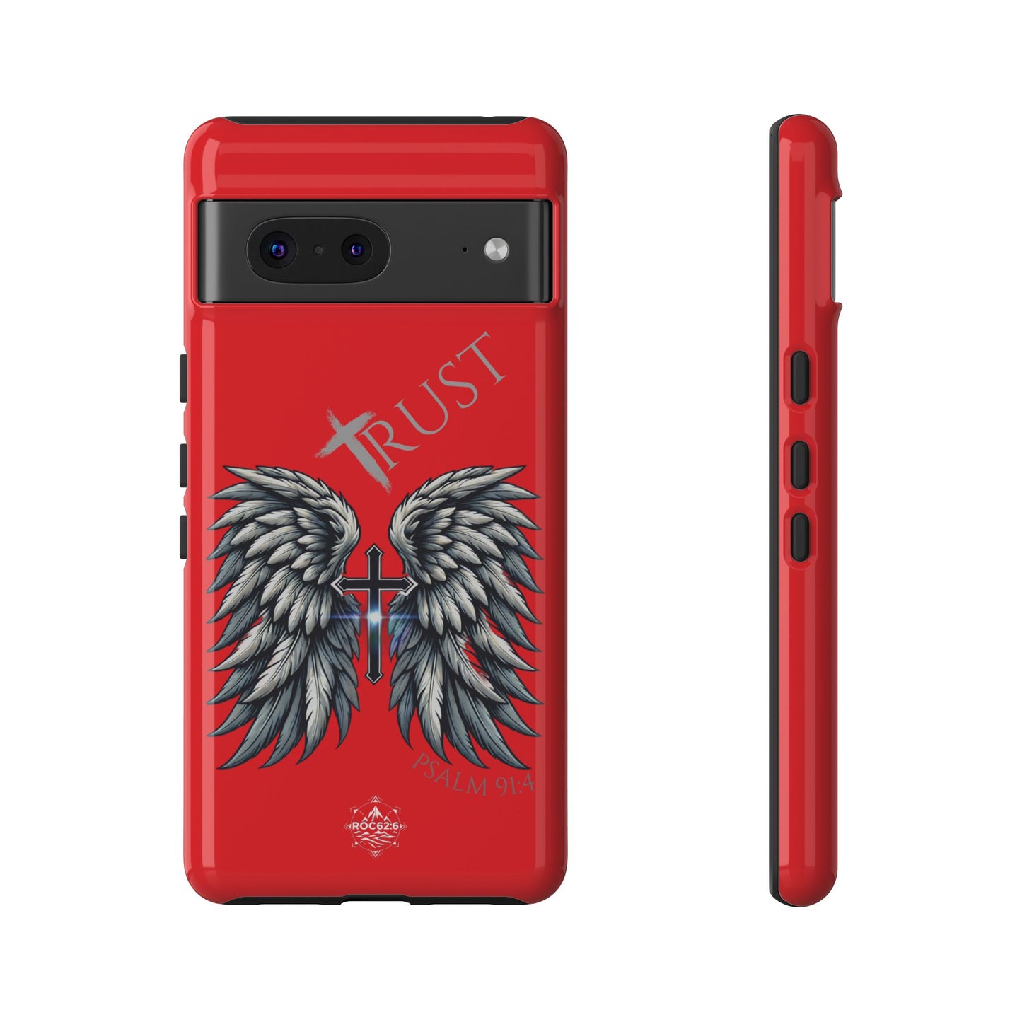 Wings Series Red Phone Case - Trust, Psalm 91:4 Design, Inspirational Gift, Christian Accessories, Spiritual Protection, Encouragement