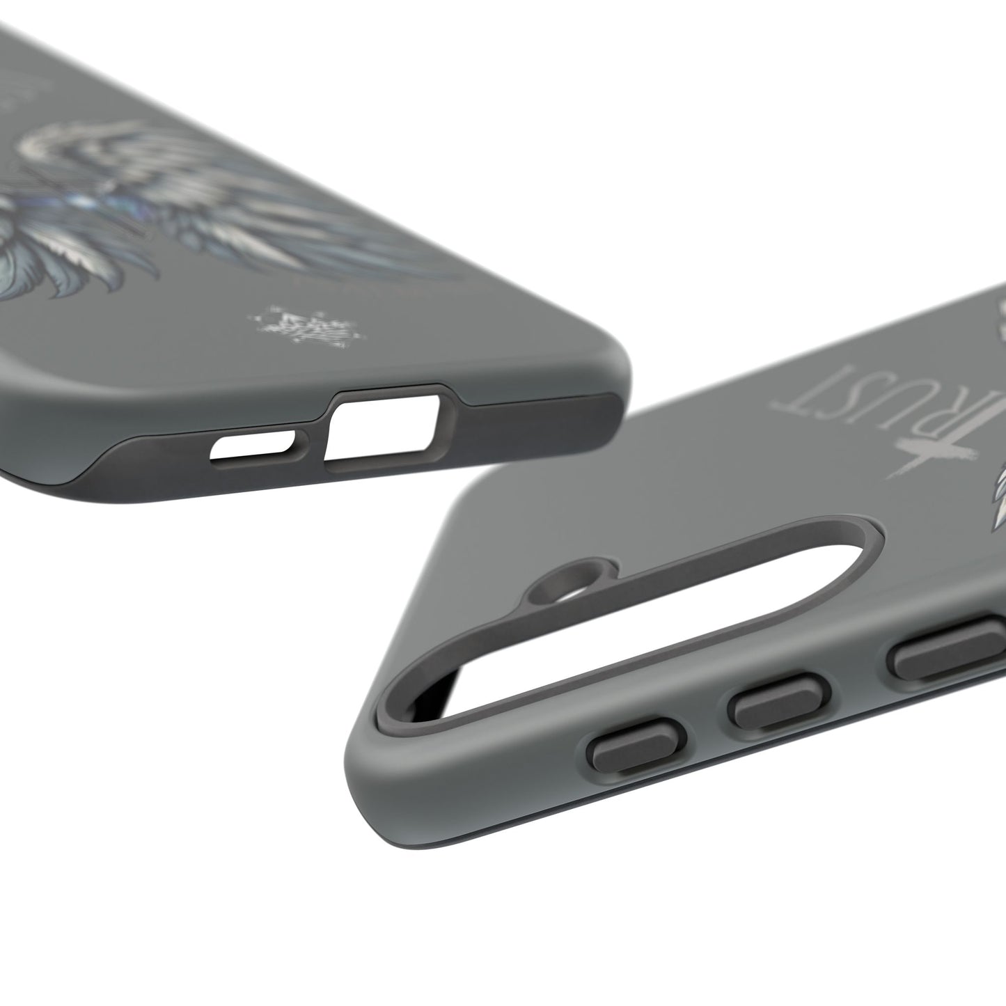 Wings Series Dark Grey Phone Case - Trust, Psalm 91:4 Design, Inspirational Gift, Christian Accessories, Spiritual Protection, Encouragement
