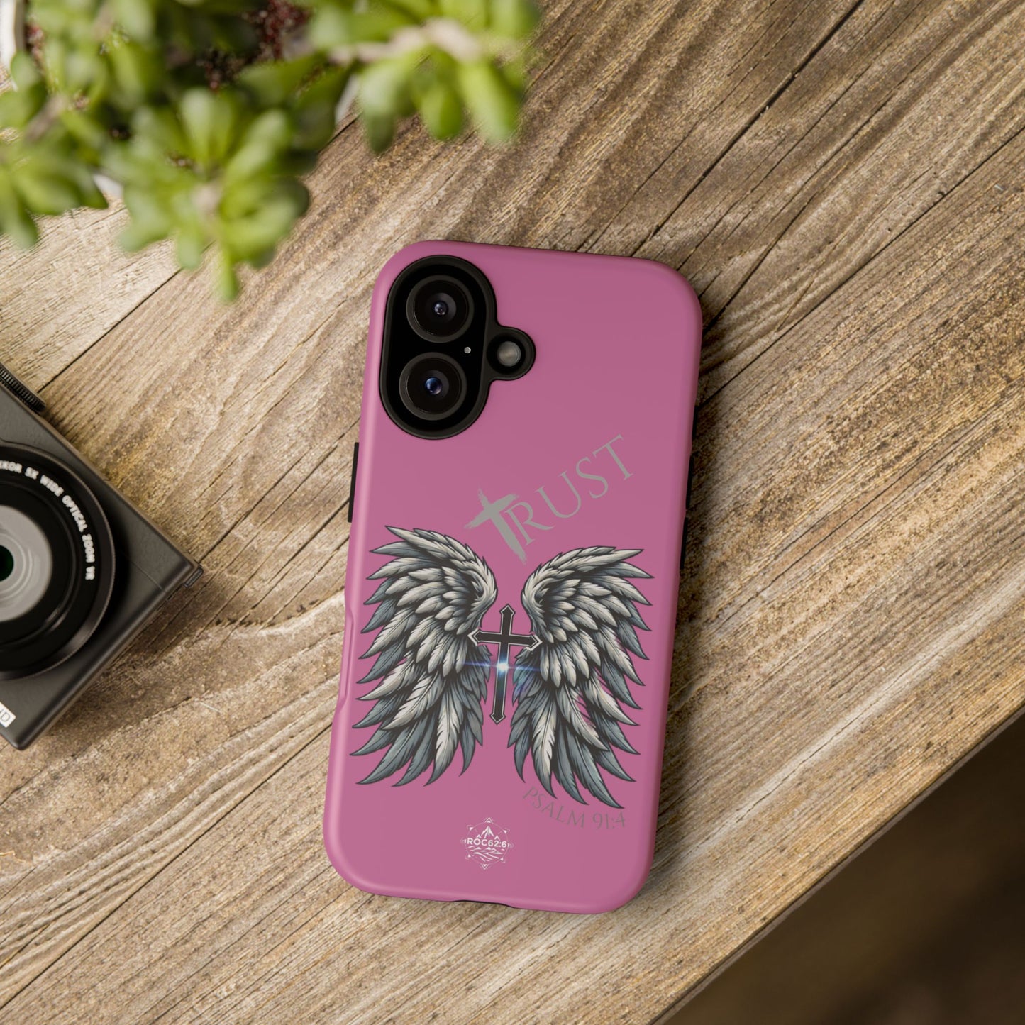 Wings Series Pink Phone Case - Trust, Psalm 91:4 Design, Inspirational Gift, Christian Accessories, Spiritual Protection, Encouragement
