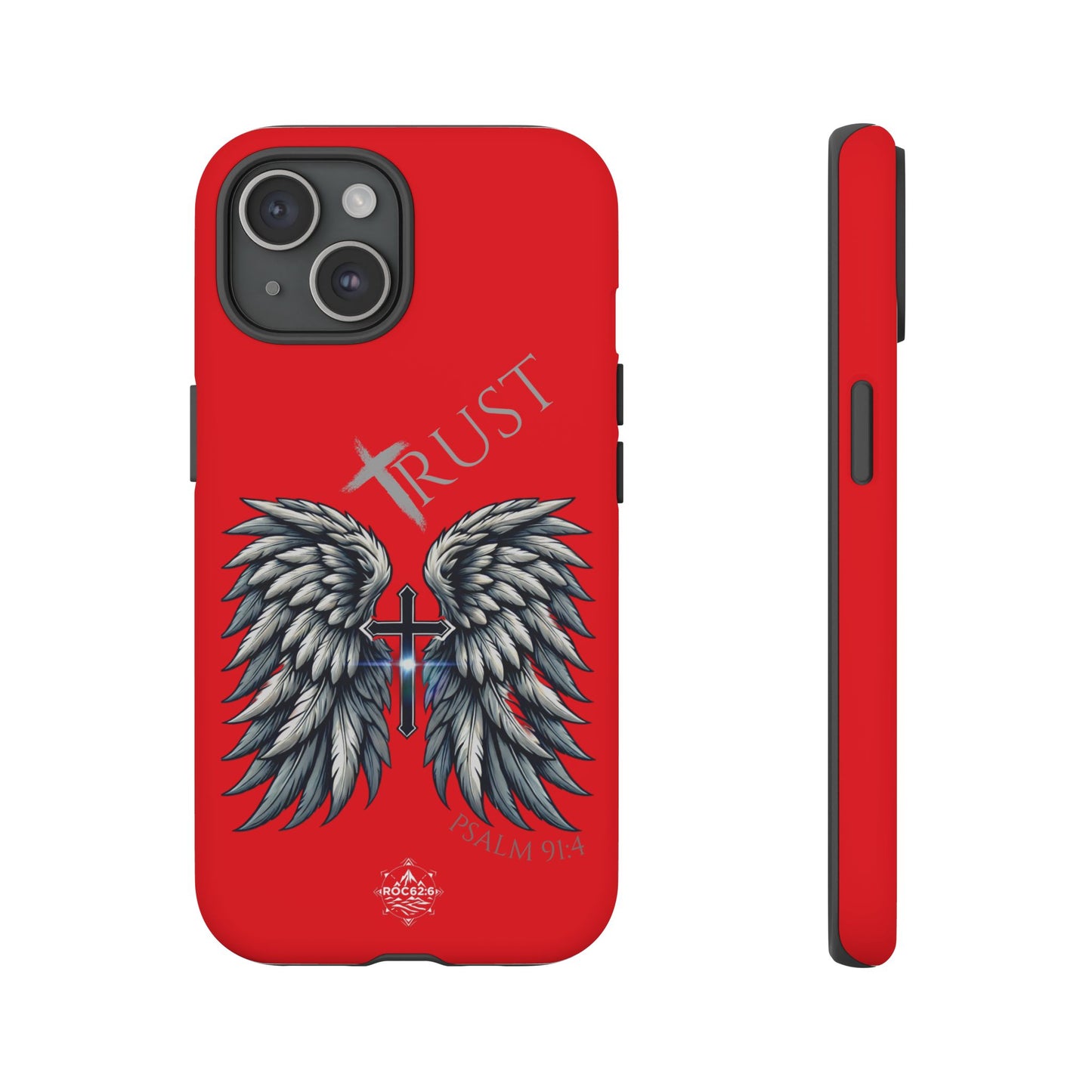 Wings Series Red Phone Case - Trust, Psalm 91:4 Design, Inspirational Gift, Christian Accessories, Spiritual Protection, Encouragement