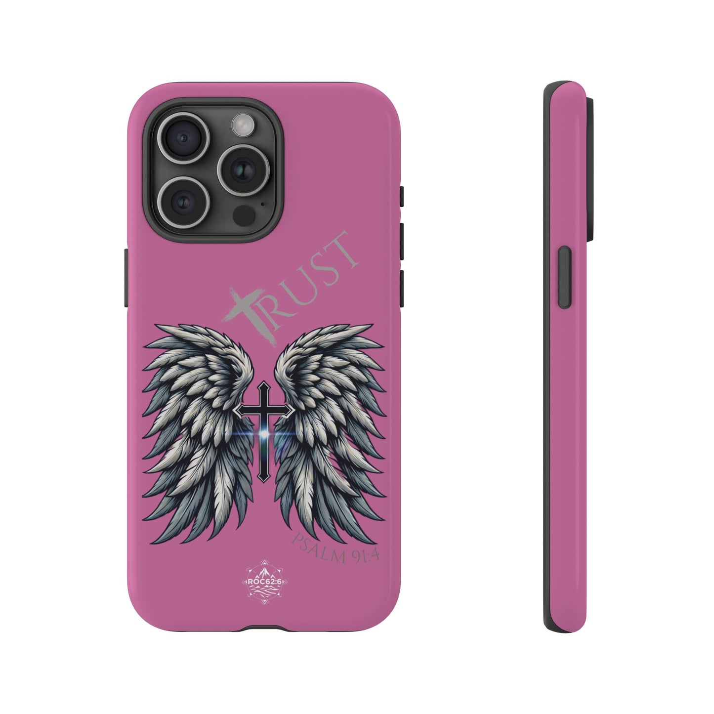 Wings Series Pink Phone Case - Trust, Psalm 91:4 Design, Inspirational Gift, Christian Accessories, Spiritual Protection, Encouragement