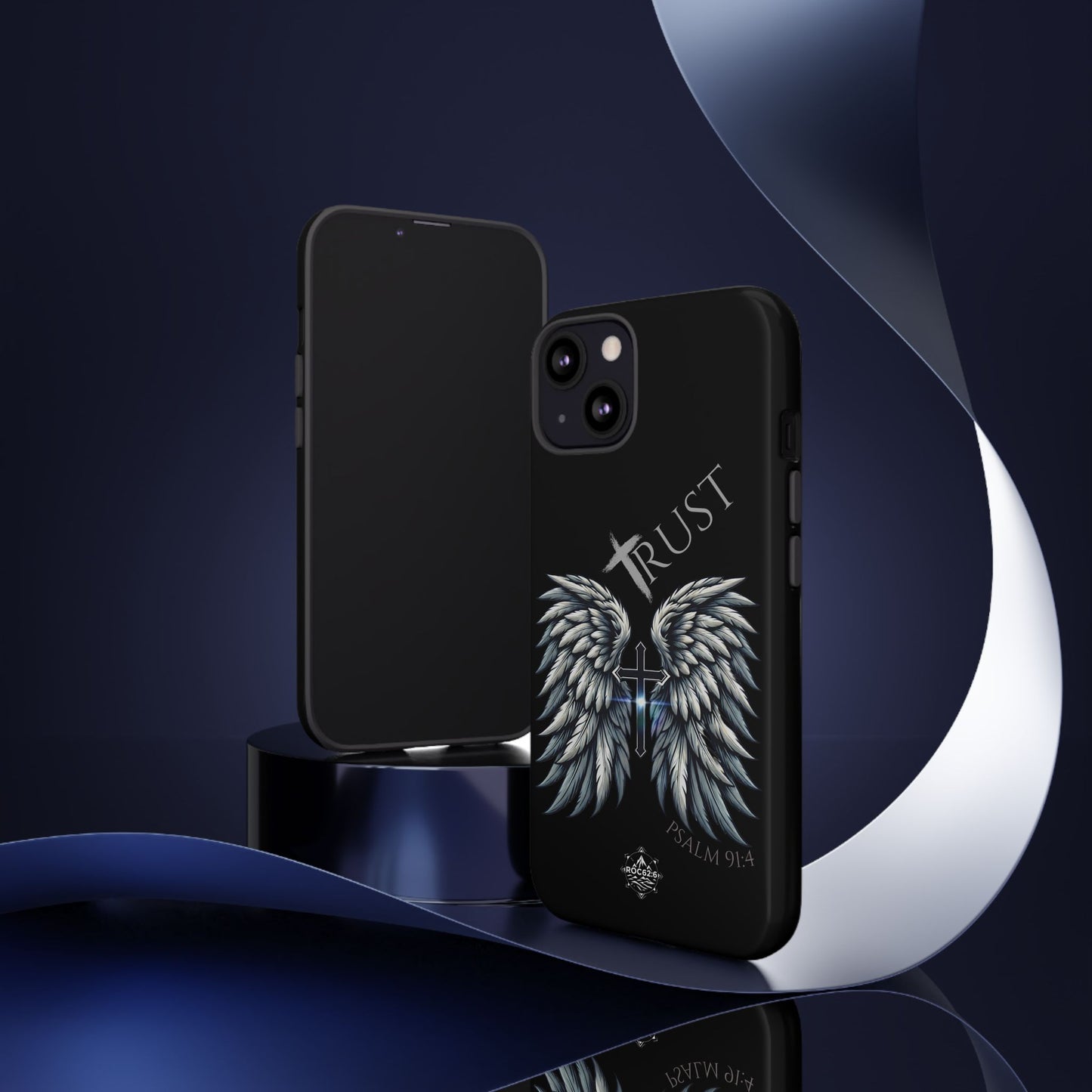 Wings Series Black Phone Case - Trust, Psalm 91:4 Design, Inspirational Gift, Christian Accessories, Spiritual Protection, Encouragement