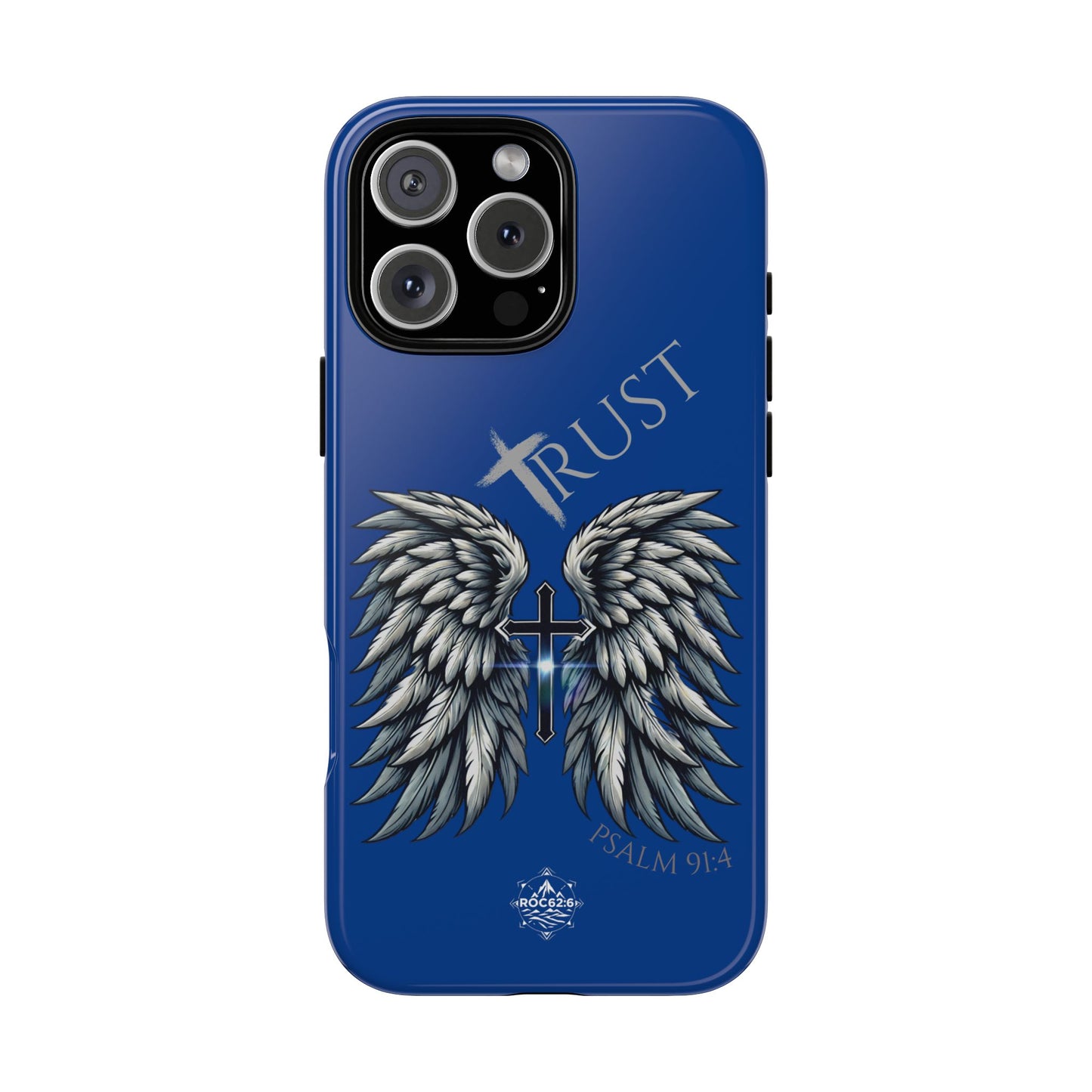 Wings Series Blue Phone Case - Trust, Psalm 91:4 Design, Inspirational Gift, Christian Accessories, Spiritual Protection, Encouragement