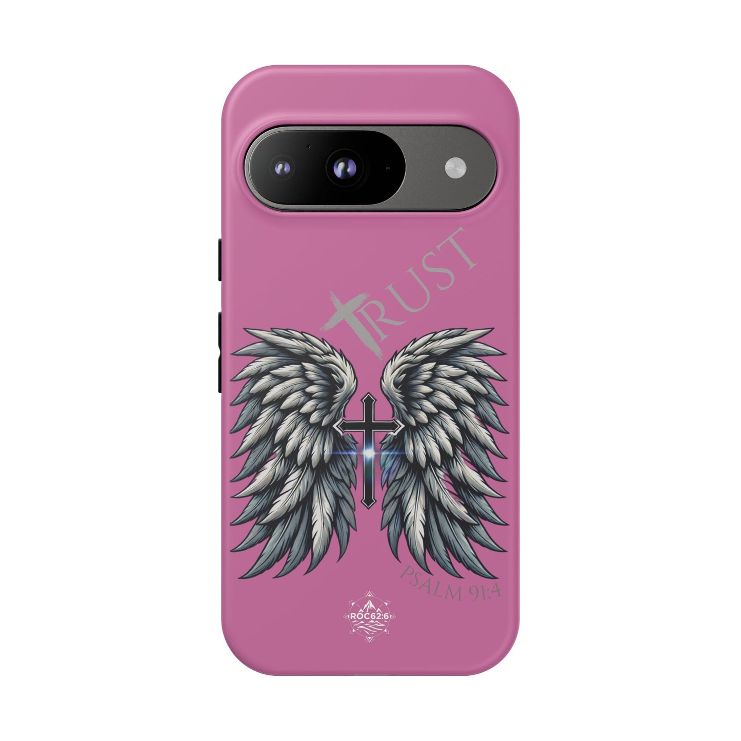 Wings Series Pink Phone Case - Trust, Psalm 91:4 Design, Inspirational Gift, Christian Accessories, Spiritual Protection, Encouragement