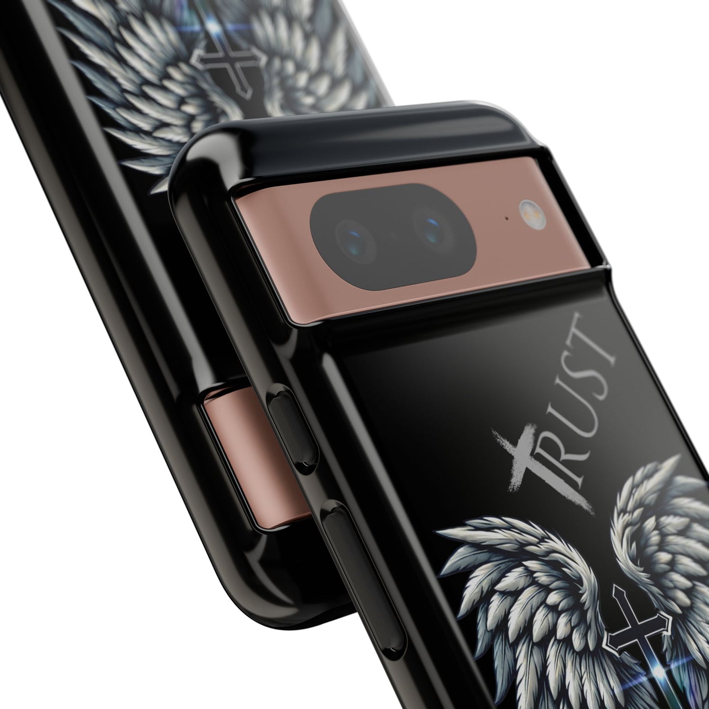 Wings Series Black Phone Case - Trust, Psalm 91:4 Design, Inspirational Gift, Christian Accessories, Spiritual Protection, Encouragement