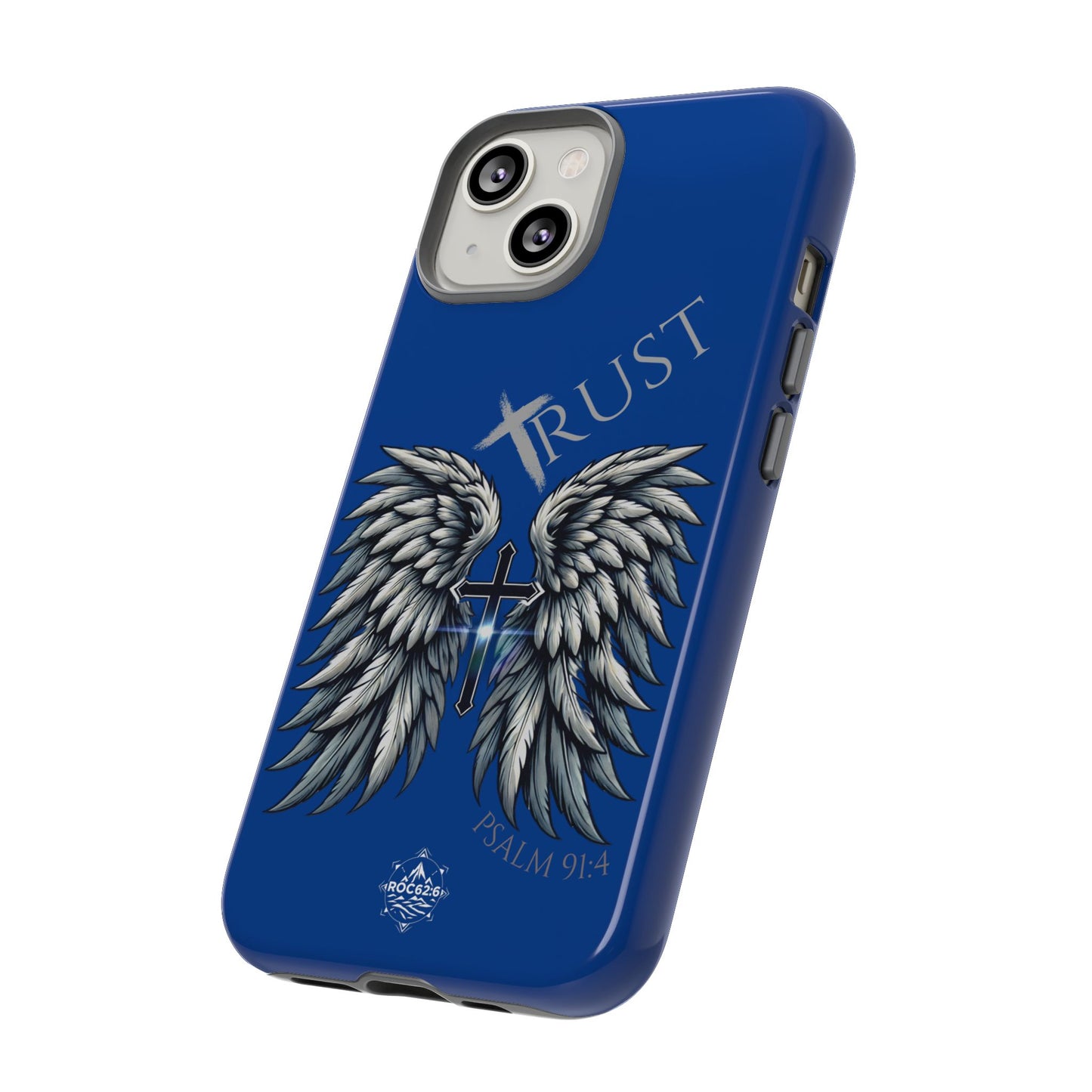 Wings Series Blue Phone Case - Trust, Psalm 91:4 Design, Inspirational Gift, Christian Accessories, Spiritual Protection, Encouragement
