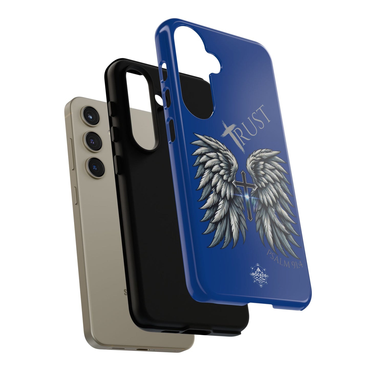 Wings Series Blue Phone Case - Trust, Psalm 91:4 Design, Inspirational Gift, Christian Accessories, Spiritual Protection, Encouragement