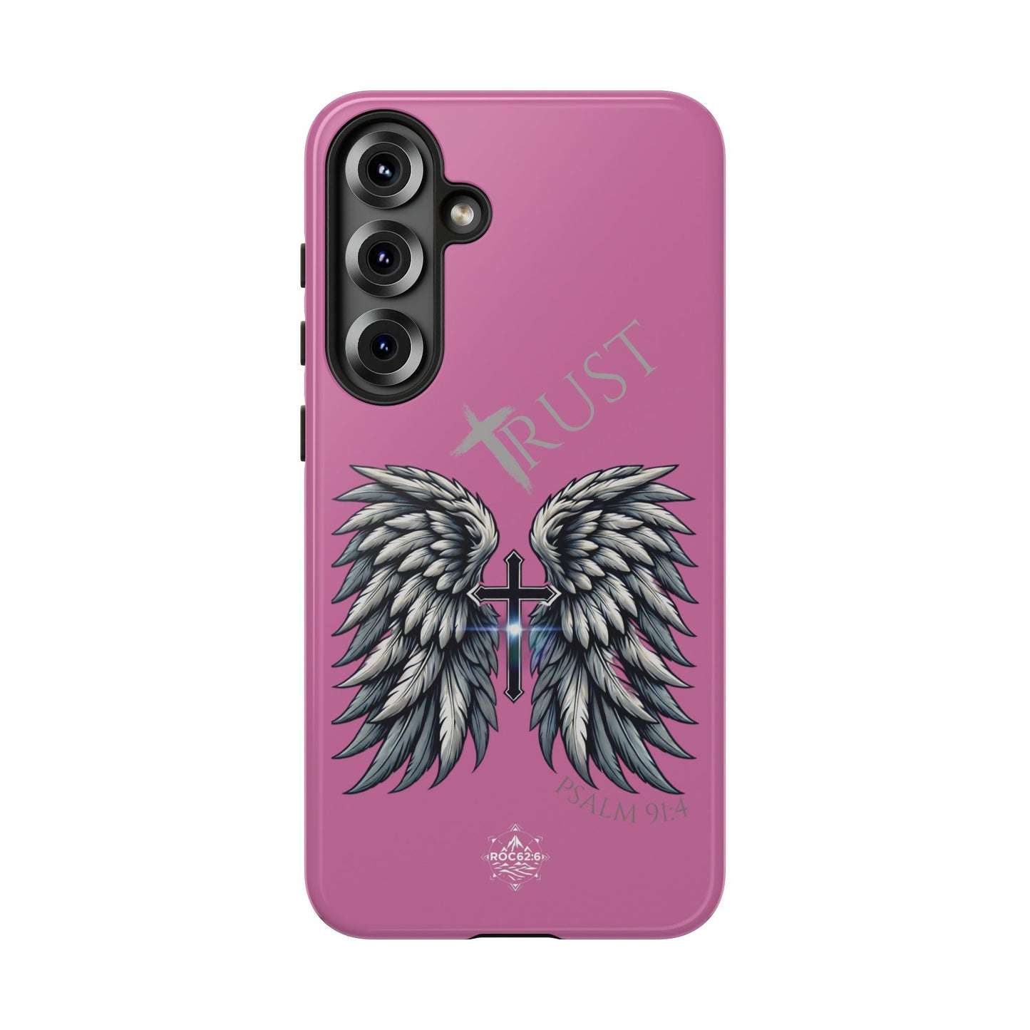 Wings Series Pink Phone Case - Trust, Psalm 91:4 Design, Inspirational Gift, Christian Accessories, Spiritual Protection, Encouragement