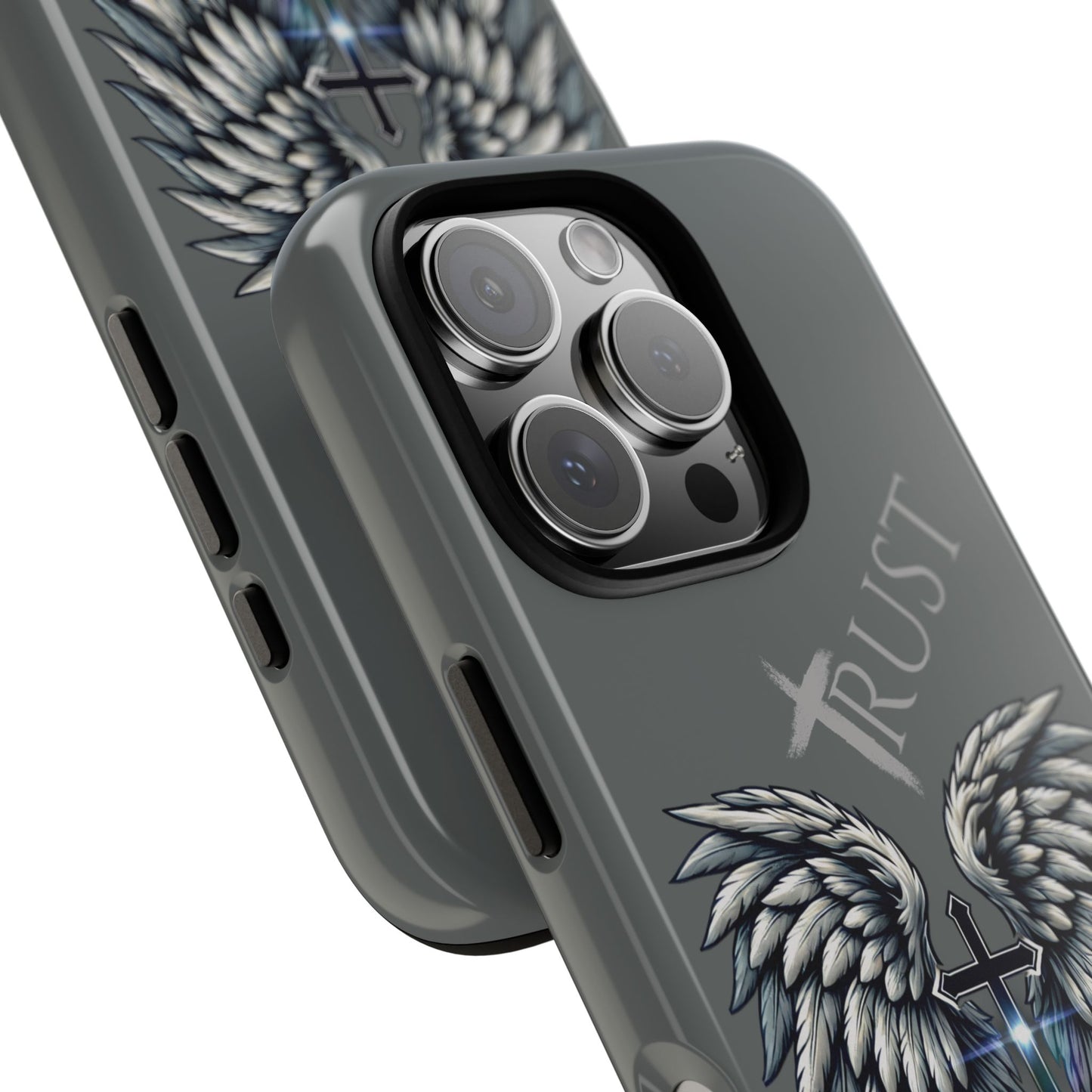 Wings Series Dark Grey Phone Case - Trust, Psalm 91:4 Design, Inspirational Gift, Christian Accessories, Spiritual Protection, Encouragement