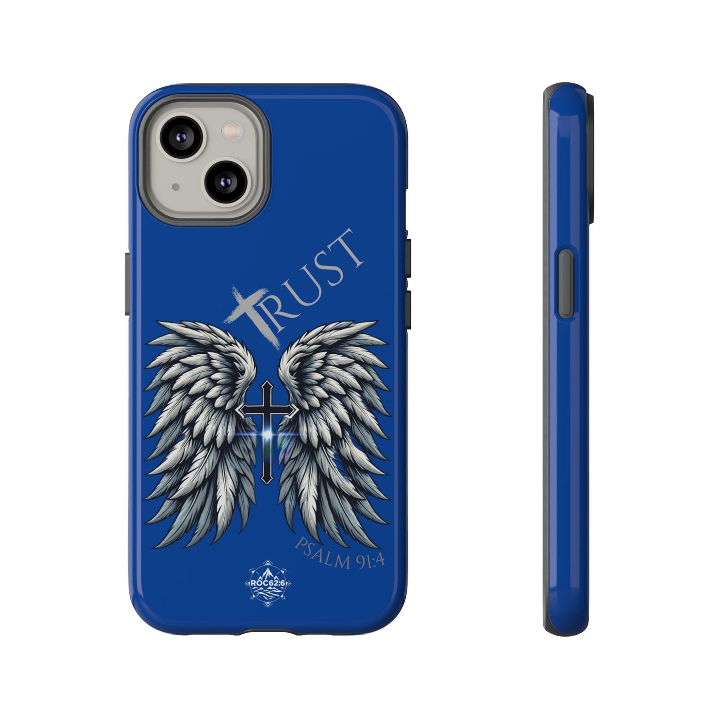 Wings Series Blue Phone Case - Trust, Psalm 91:4 Design, Inspirational Gift, Christian Accessories, Spiritual Protection, Encouragement