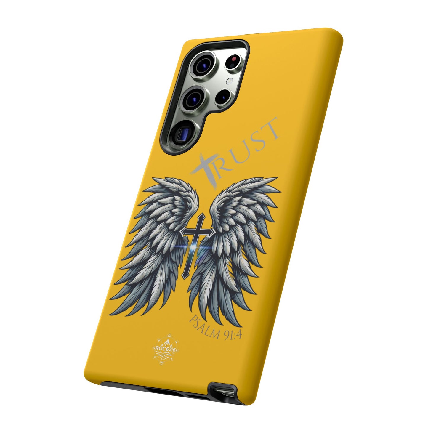 Wings Series Gold Phone Case - Trust, Psalm 91:4 Design, Inspirational Gift, Christian Accessories, Spiritual Protection, Encouragement
