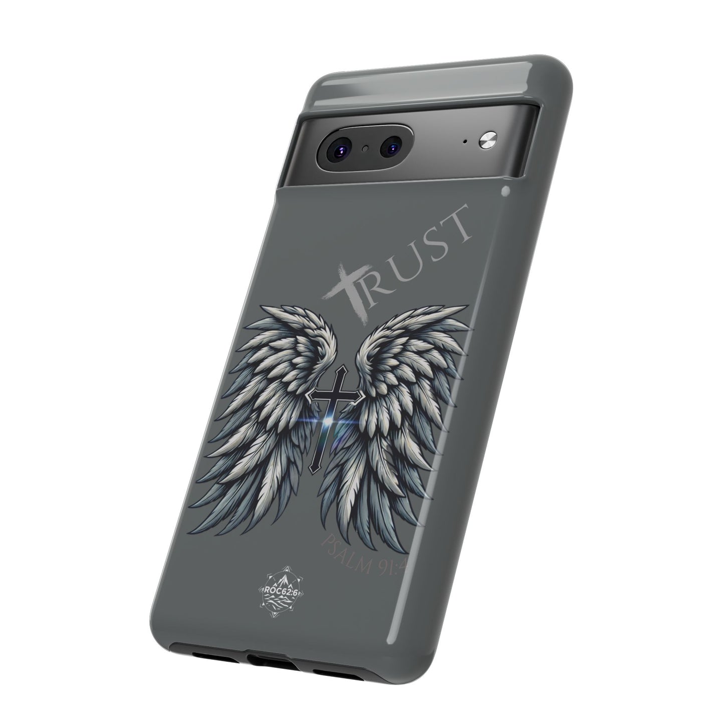 Wings Series Dark Grey Phone Case - Trust, Psalm 91:4 Design, Inspirational Gift, Christian Accessories, Spiritual Protection, Encouragement