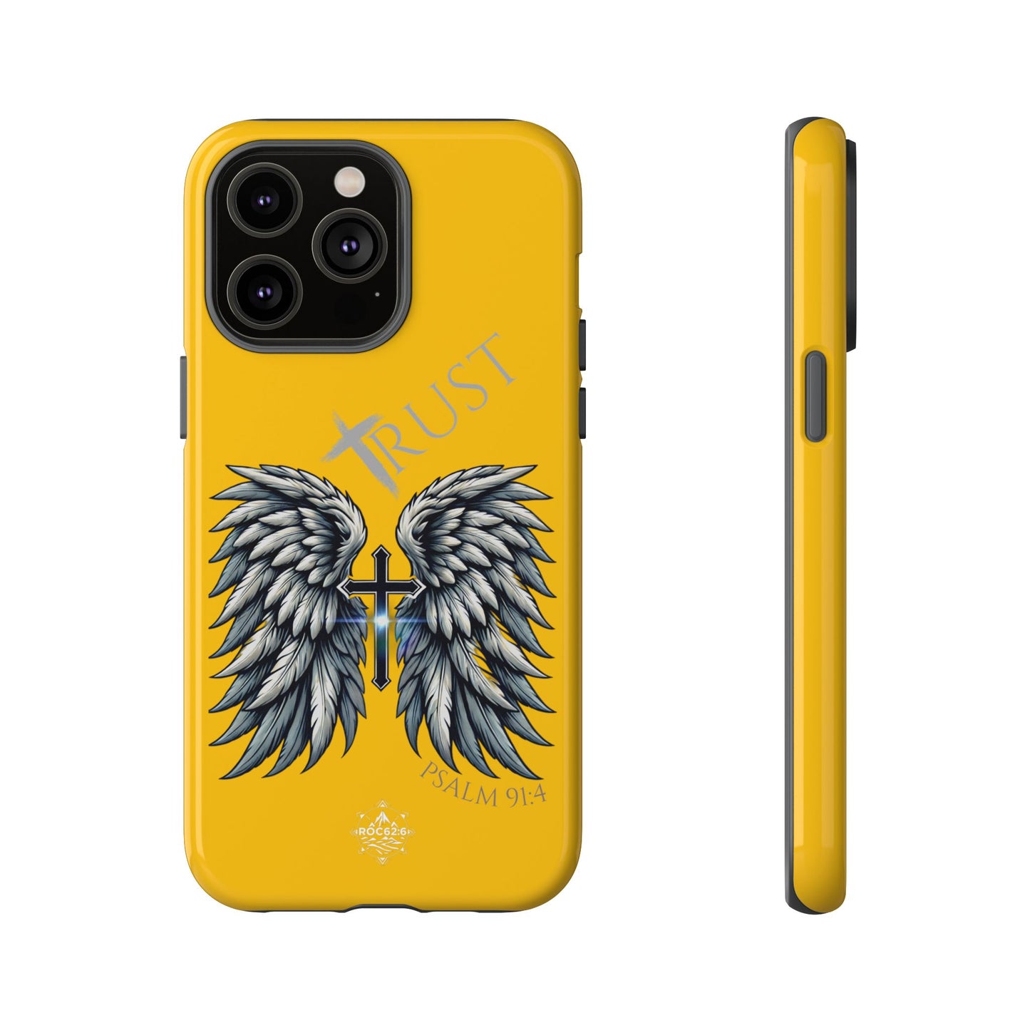 Wings Series Gold Phone Case - Trust, Psalm 91:4 Design, Inspirational Gift, Christian Accessories, Spiritual Protection, Encouragement