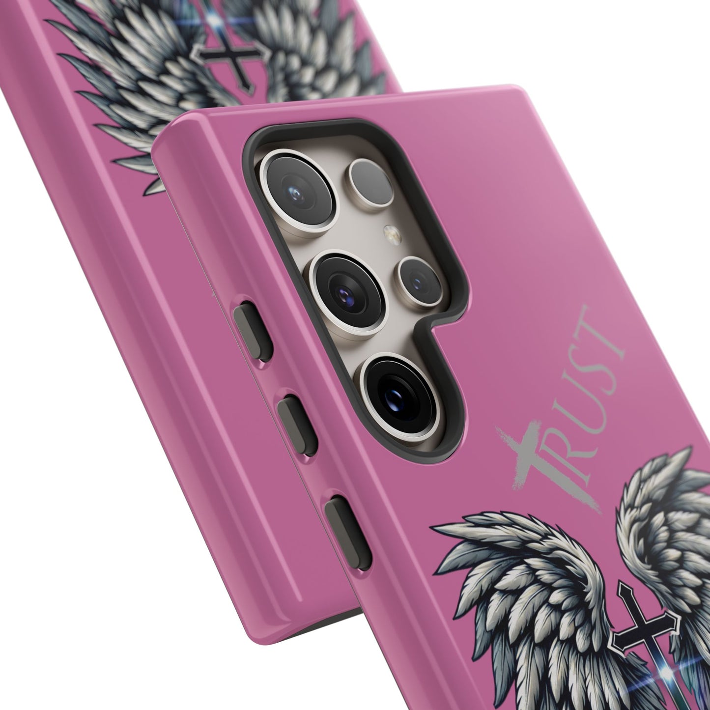 Wings Series Pink Phone Case - Trust, Psalm 91:4 Design, Inspirational Gift, Christian Accessories, Spiritual Protection, Encouragement
