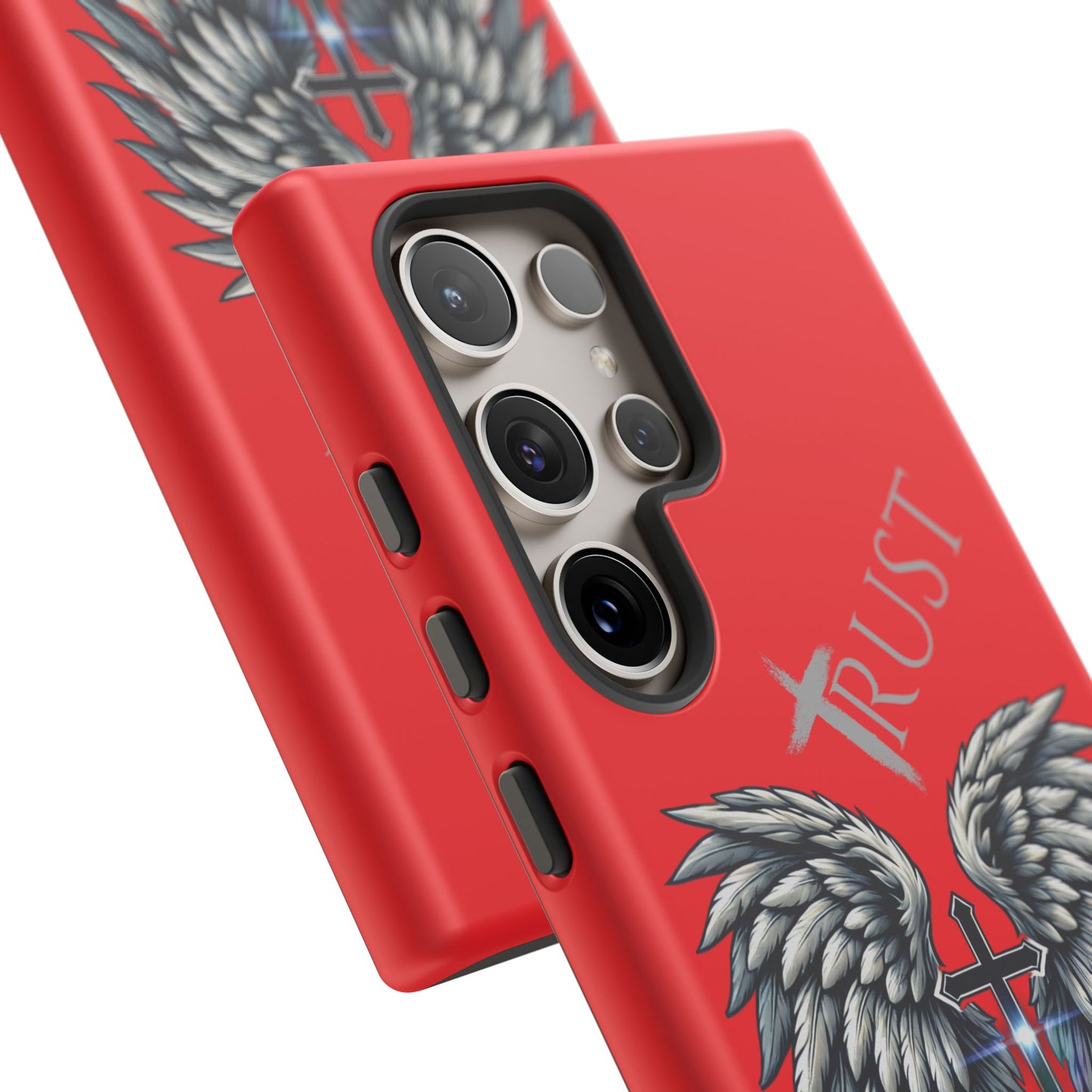 Wings Series Red Phone Case - Trust, Psalm 91:4 Design, Inspirational Gift, Christian Accessories, Spiritual Protection, Encouragement
