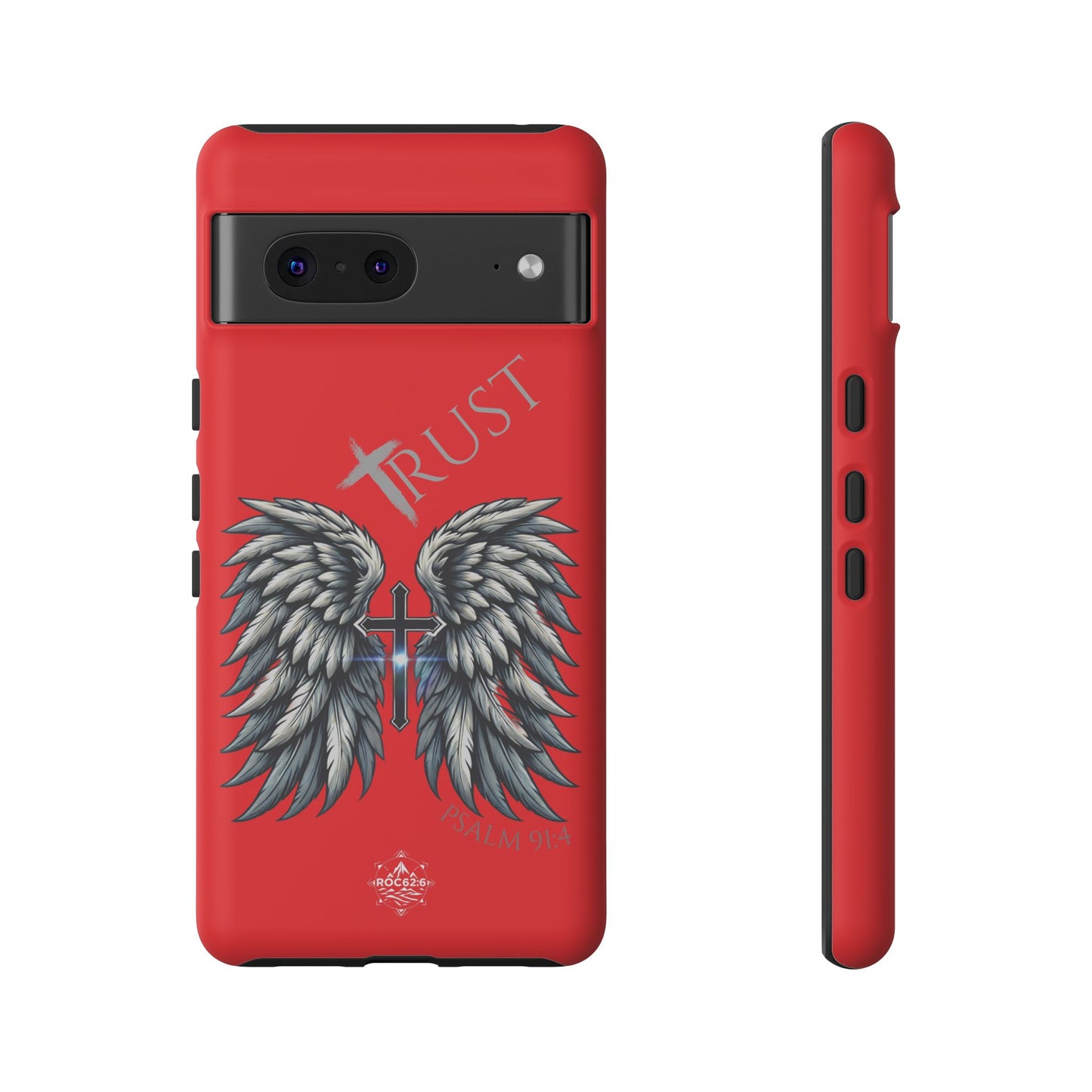 Wings Series Red Phone Case - Trust, Psalm 91:4 Design, Inspirational Gift, Christian Accessories, Spiritual Protection, Encouragement