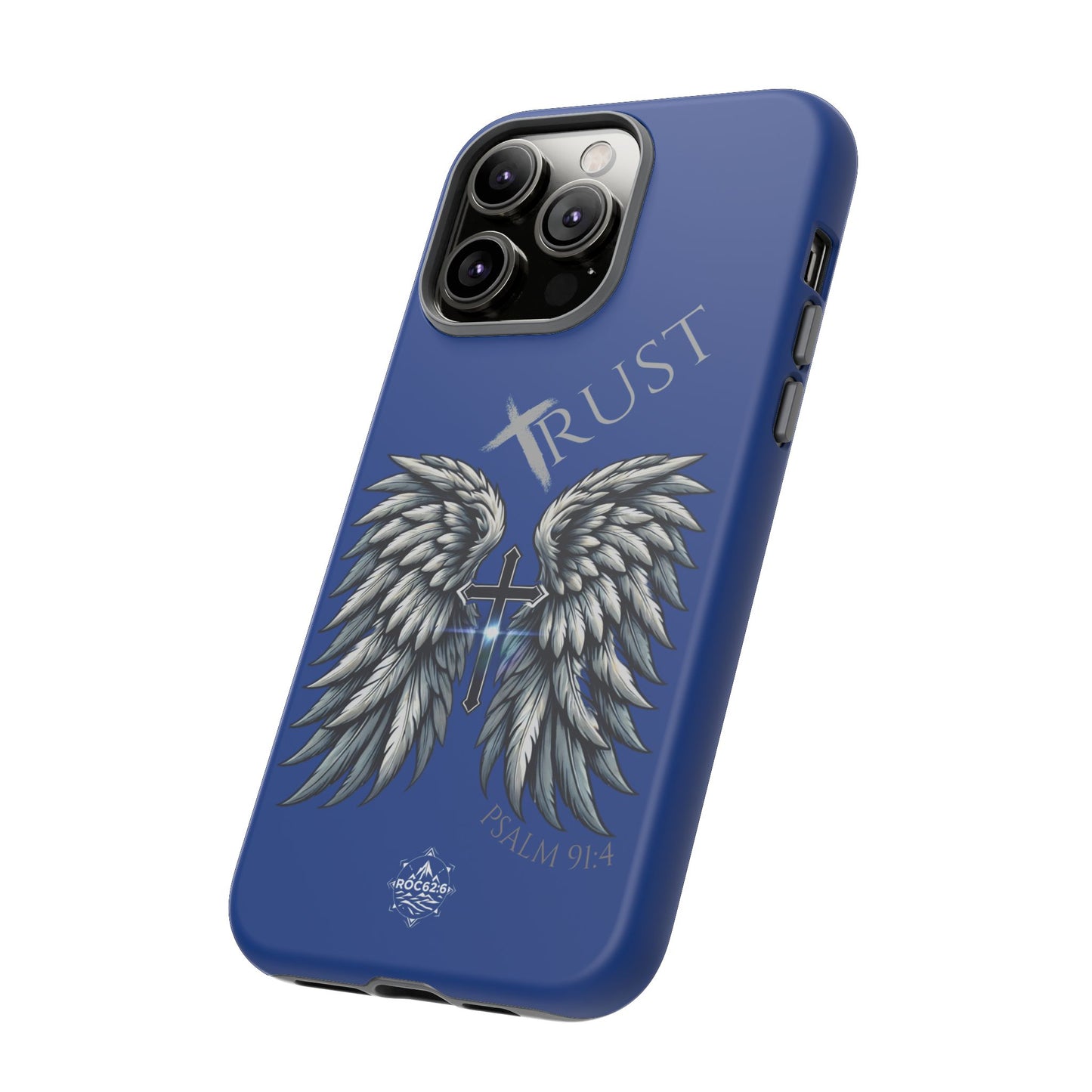 Wings Series Blue Phone Case - Trust, Psalm 91:4 Design, Inspirational Gift, Christian Accessories, Spiritual Protection, Encouragement
