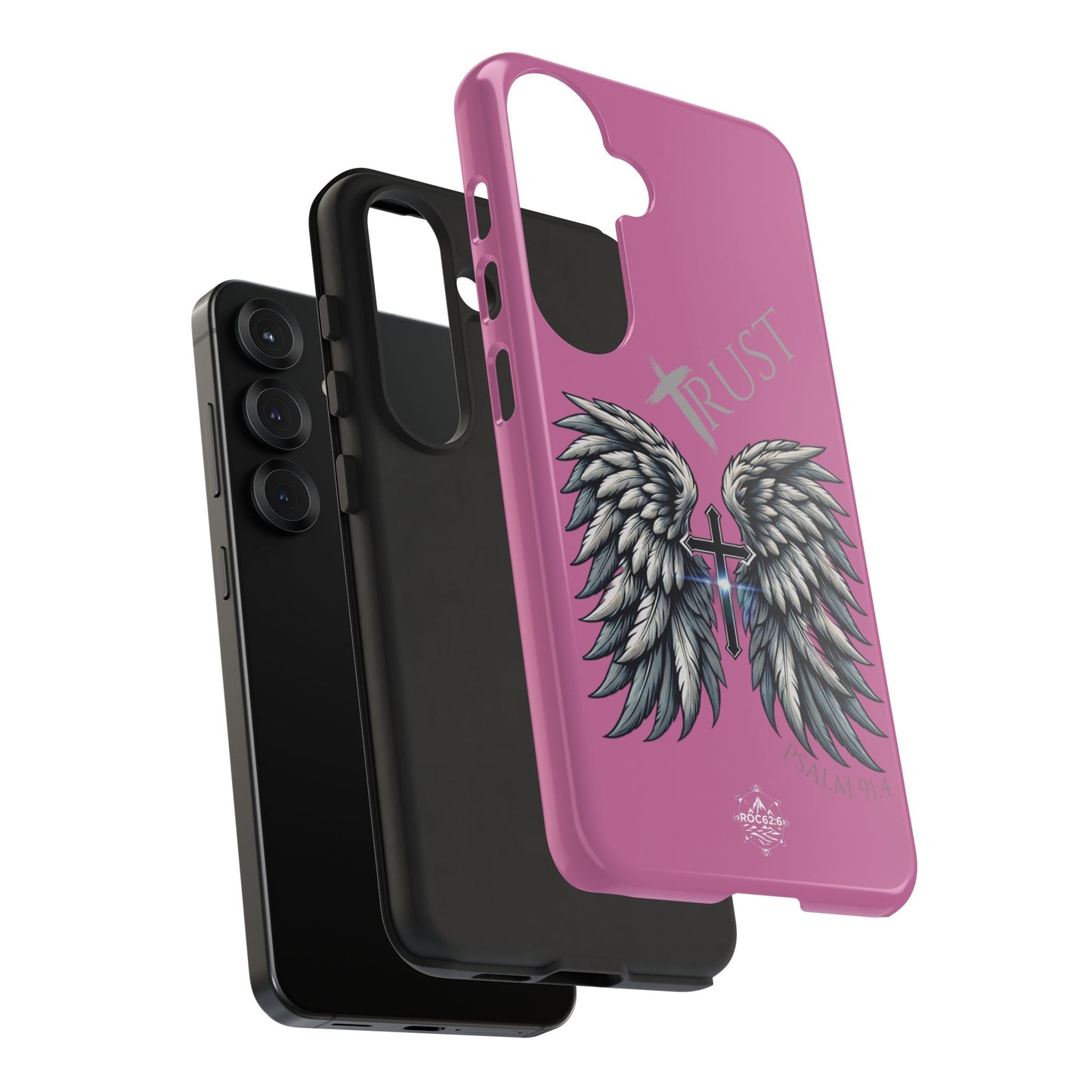 Wings Series Pink Phone Case - Trust, Psalm 91:4 Design, Inspirational Gift, Christian Accessories, Spiritual Protection, Encouragement