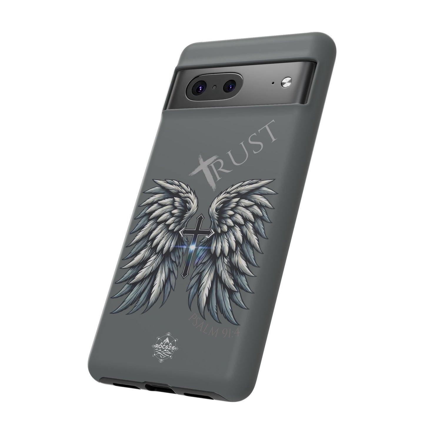 Wings Series Dark Grey Phone Case - Trust, Psalm 91:4 Design, Inspirational Gift, Christian Accessories, Spiritual Protection, Encouragement