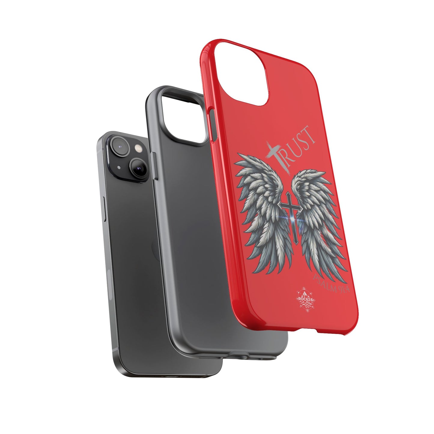 Wings Series Red Phone Case - Trust, Psalm 91:4 Design, Inspirational Gift, Christian Accessories, Spiritual Protection, Encouragement