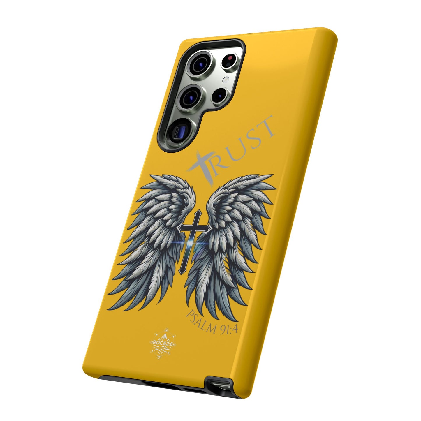 Wings Series Gold Phone Case - Trust, Psalm 91:4 Design, Inspirational Gift, Christian Accessories, Spiritual Protection, Encouragement