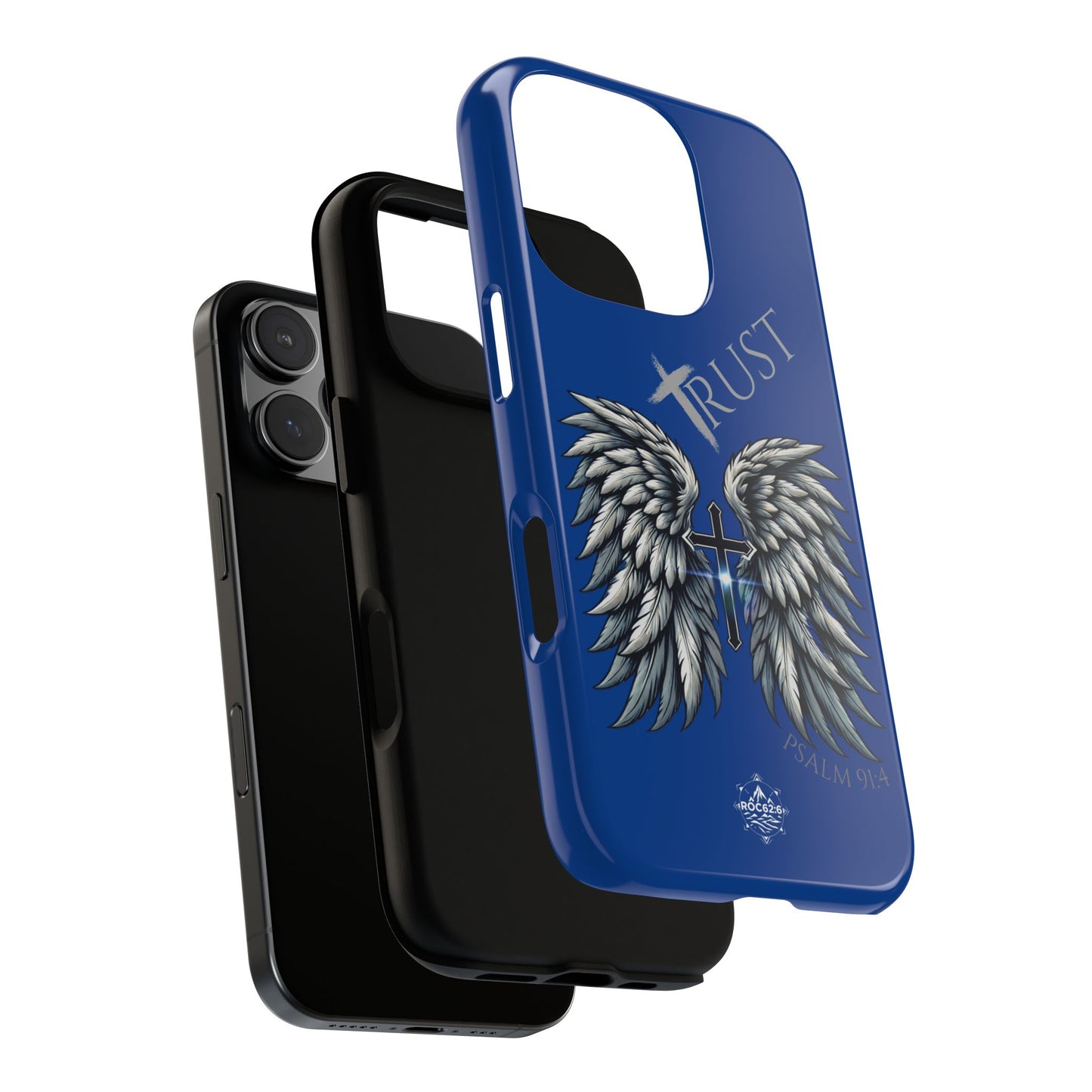 Wings Series Blue Phone Case - Trust, Psalm 91:4 Design, Inspirational Gift, Christian Accessories, Spiritual Protection, Encouragement