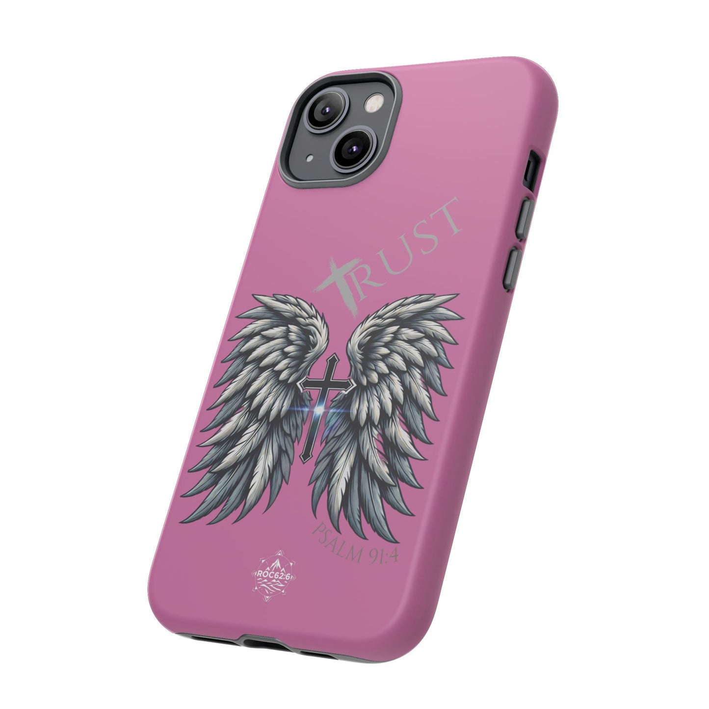 Wings Series Pink Phone Case - Trust, Psalm 91:4 Design, Inspirational Gift, Christian Accessories, Spiritual Protection, Encouragement