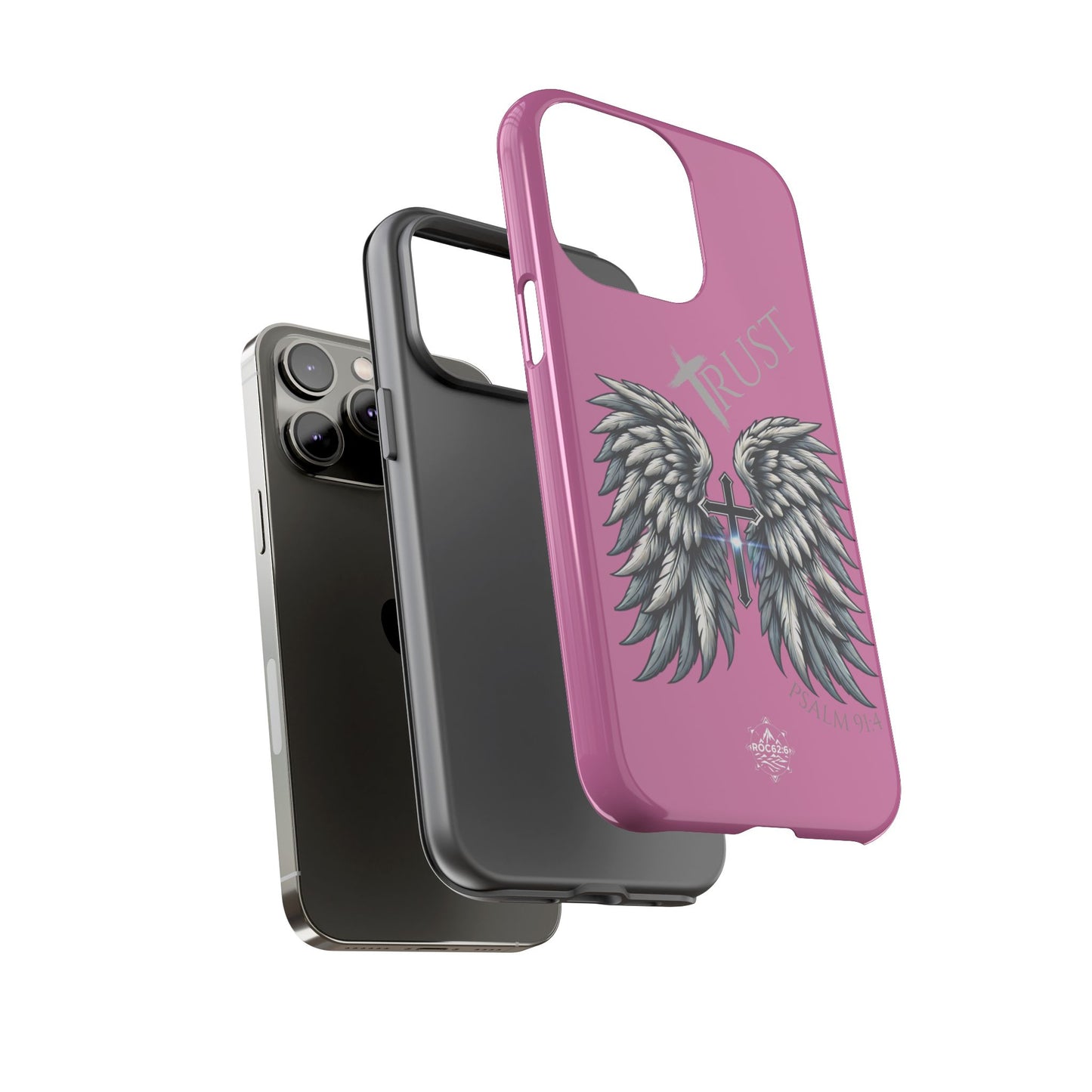 Wings Series Pink Phone Case - Trust, Psalm 91:4 Design, Inspirational Gift, Christian Accessories, Spiritual Protection, Encouragement