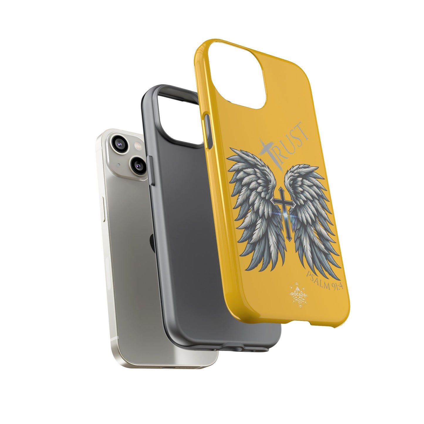 Wings Series Gold Phone Case - Trust, Psalm 91:4 Design, Inspirational Gift, Christian Accessories, Spiritual Protection, Encouragement