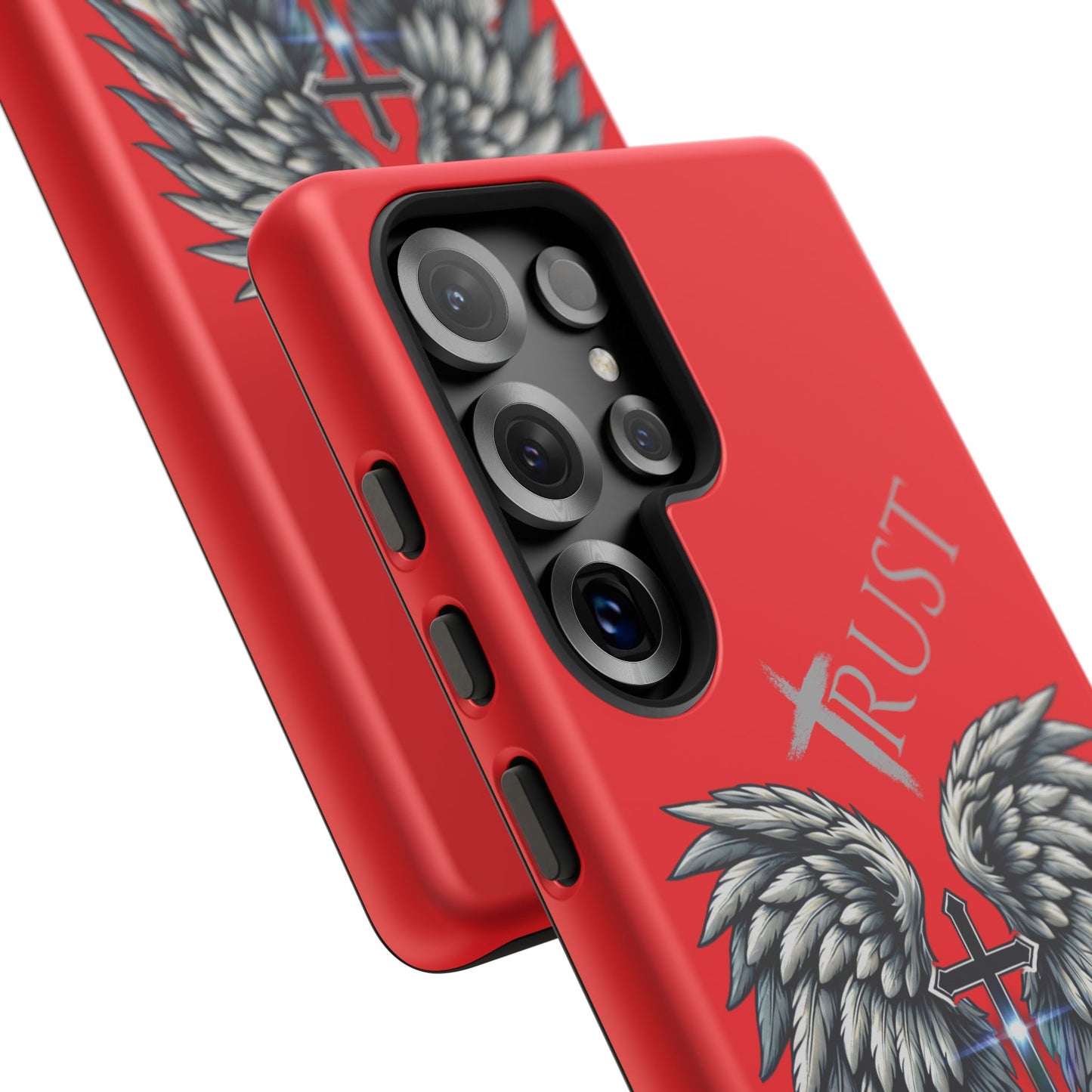 Wings Series Red Phone Case - Trust, Psalm 91:4 Design, Inspirational Gift, Christian Accessories, Spiritual Protection, Encouragement