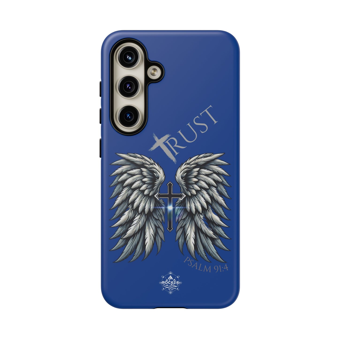 Wings Series Blue Phone Case - Trust, Psalm 91:4 Design, Inspirational Gift, Christian Accessories, Spiritual Protection, Encouragement