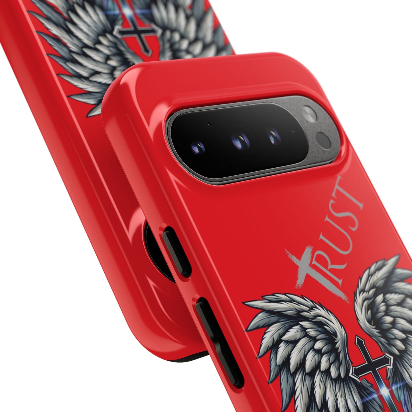 Wings Series Red Phone Case - Trust, Psalm 91:4 Design, Inspirational Gift, Christian Accessories, Spiritual Protection, Encouragement