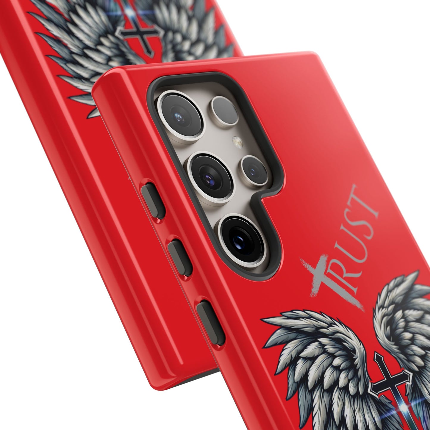 Wings Series Red Phone Case - Trust, Psalm 91:4 Design, Inspirational Gift, Christian Accessories, Spiritual Protection, Encouragement